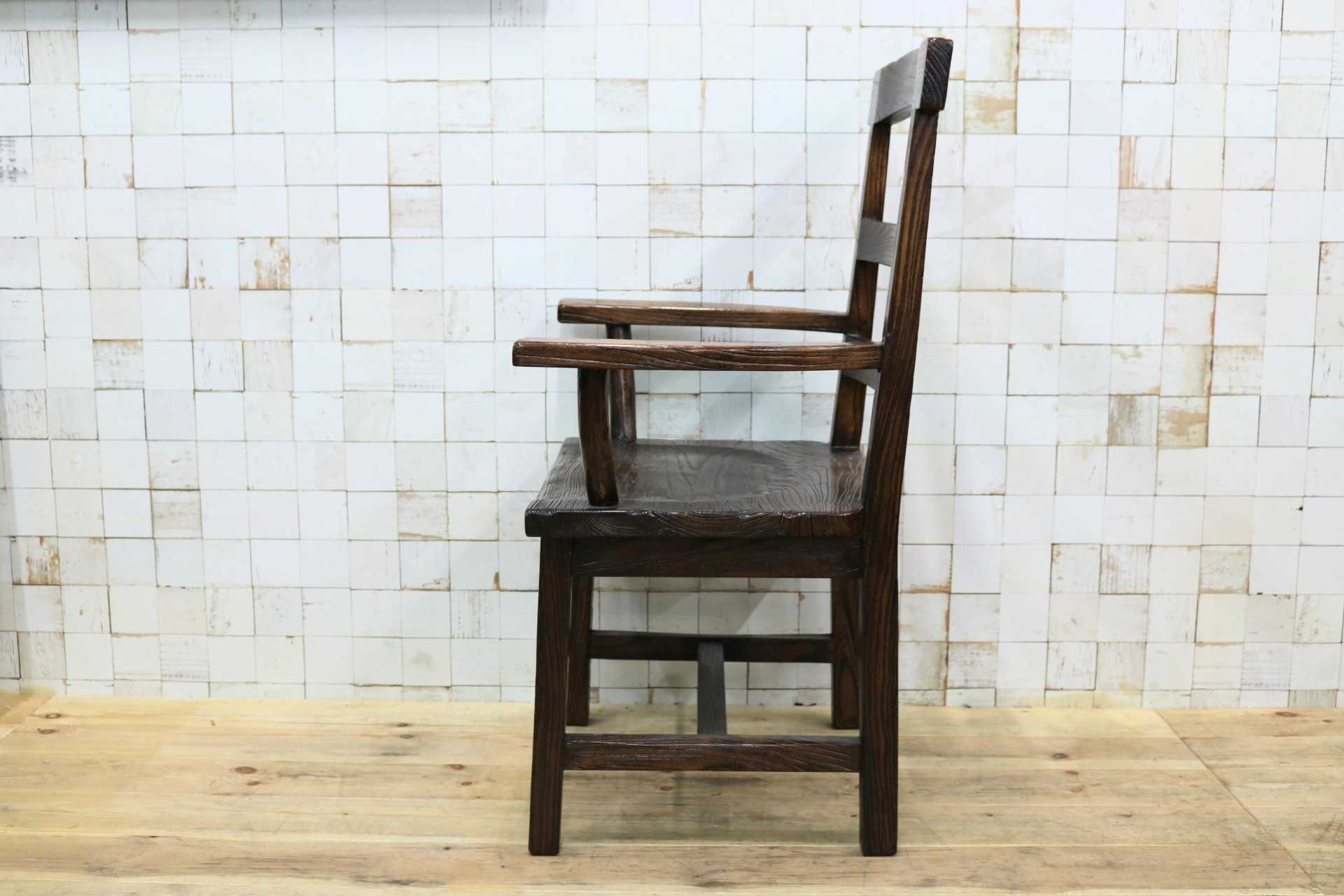 GMIS291B○アジアンリゾート ヴィンテージ ウッドチェア アームチェア ダイニングチェア 椅子 和モダン 民藝風 レトロ チェア