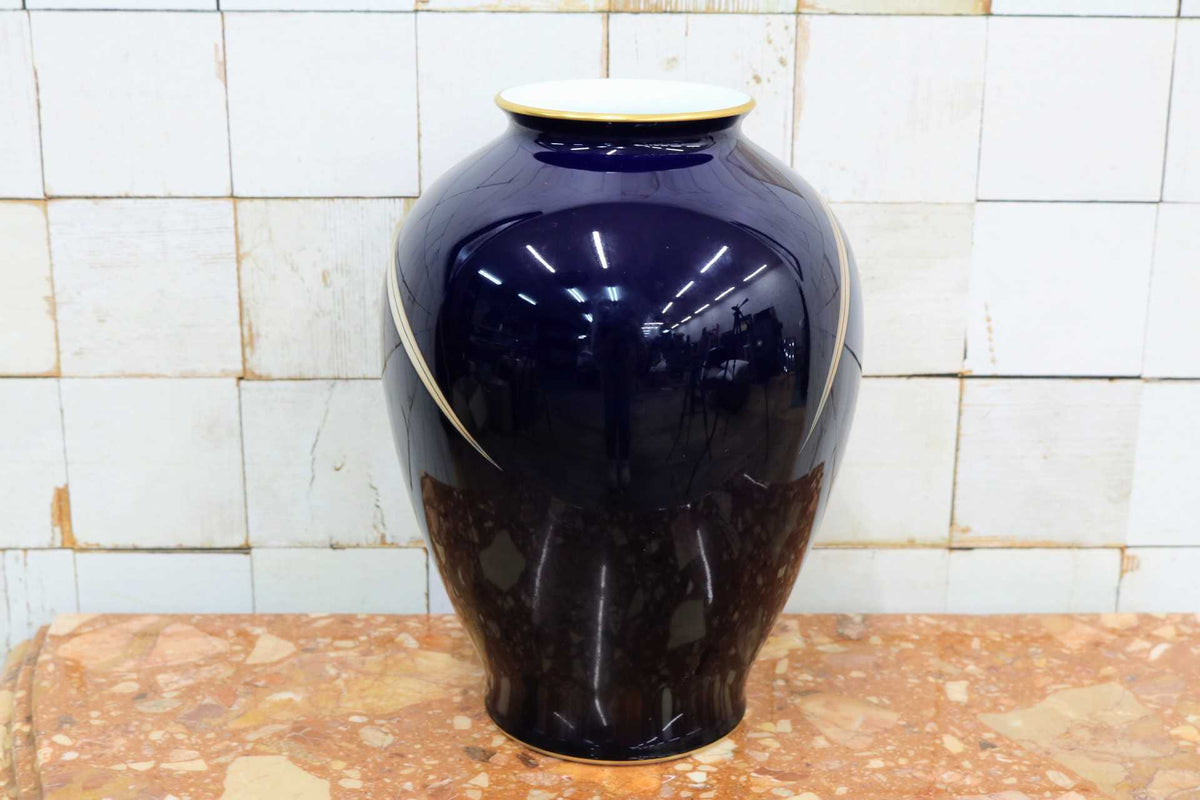 GMJS271A◯香蘭社 瑠璃金彩蘭文 花瓶 壺 フラワーベース 花器 華道具 共箱 伝統工芸