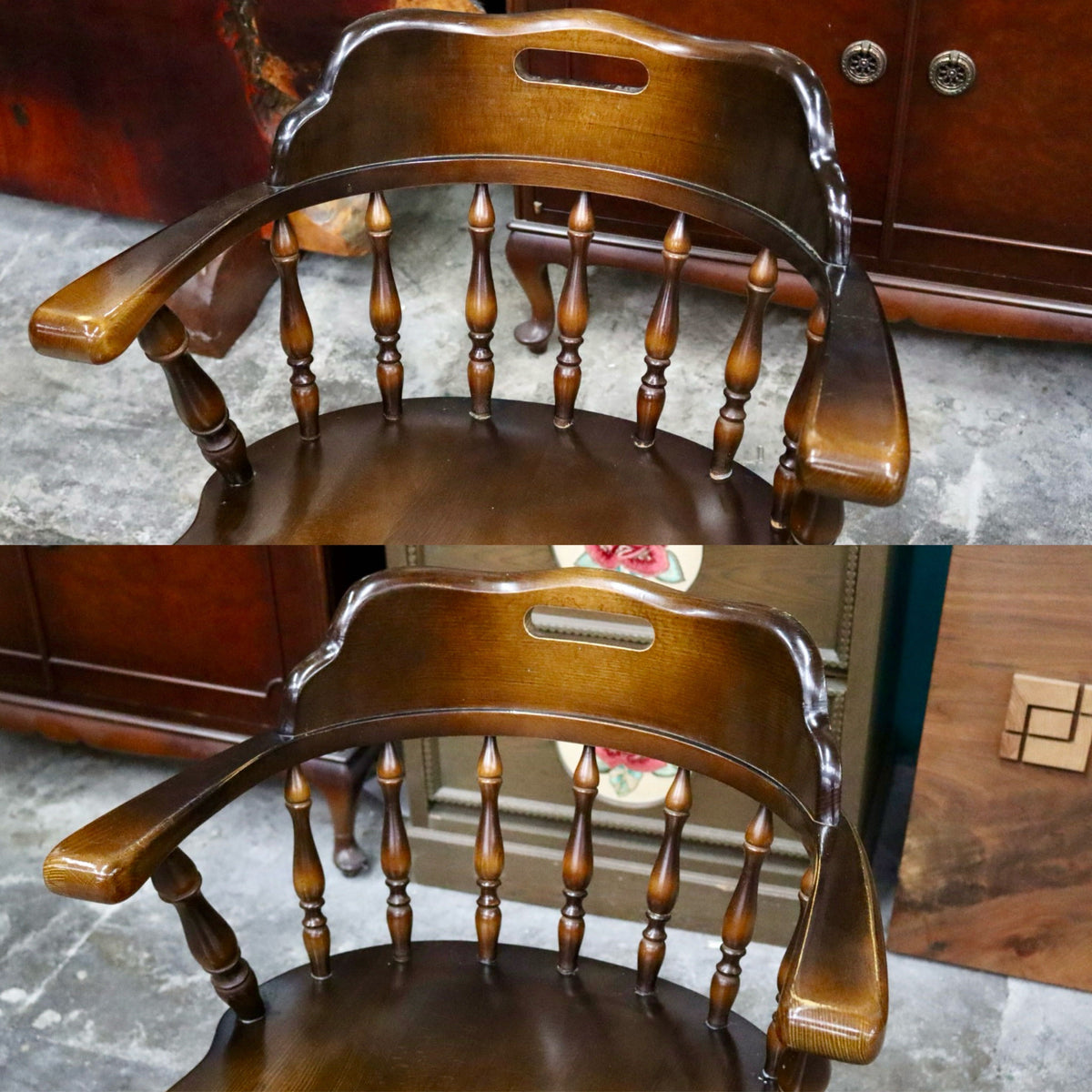 GMJH378C○飛騨産業 / HIDA キツツキ ウィンザーチェア ダイニングチェア アームチェア 椅子 2脚セット カントリー レトロ 無垢 国産家具