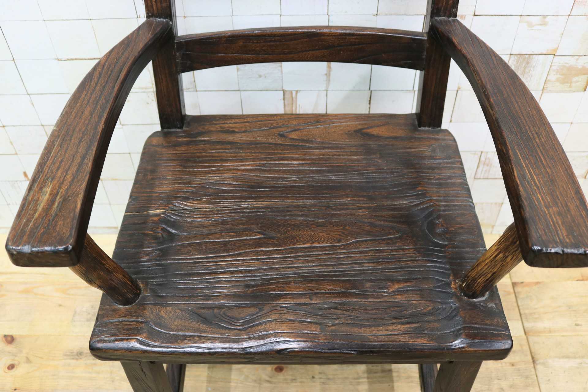 GMIS291D○アジアンリゾート ヴィンテージ ウッドチェア アームチェア ダイニングチェア 椅子 和モダン 民藝風 レトロ チェア