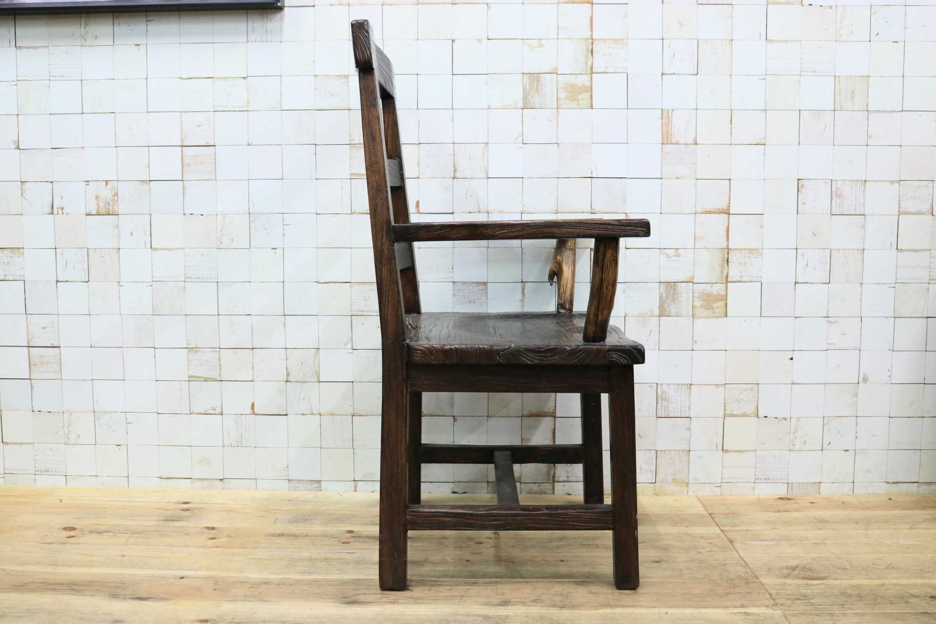 GMIS291D○アジアンリゾート ヴィンテージ ウッドチェア アームチェア ダイニングチェア 椅子 和モダン 民藝風 レトロ チェア