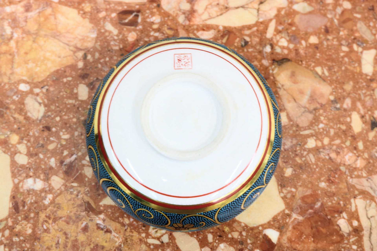 GMJS271D◯九谷焼 良山造 青粒 鉄仙 唐草文 抹茶碗 共箱 茶道具 古美術 金彩 茶器 伝統工芸