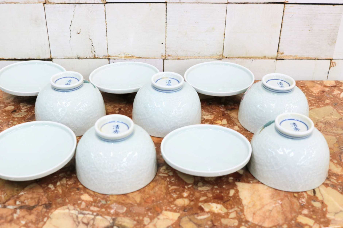 GMJS271E◯有田焼 清秀 蓋付き湯呑み 湯呑 陶器 5客セット 五草花 煎茶道具 茶器 和食器 共箱 伝統工芸