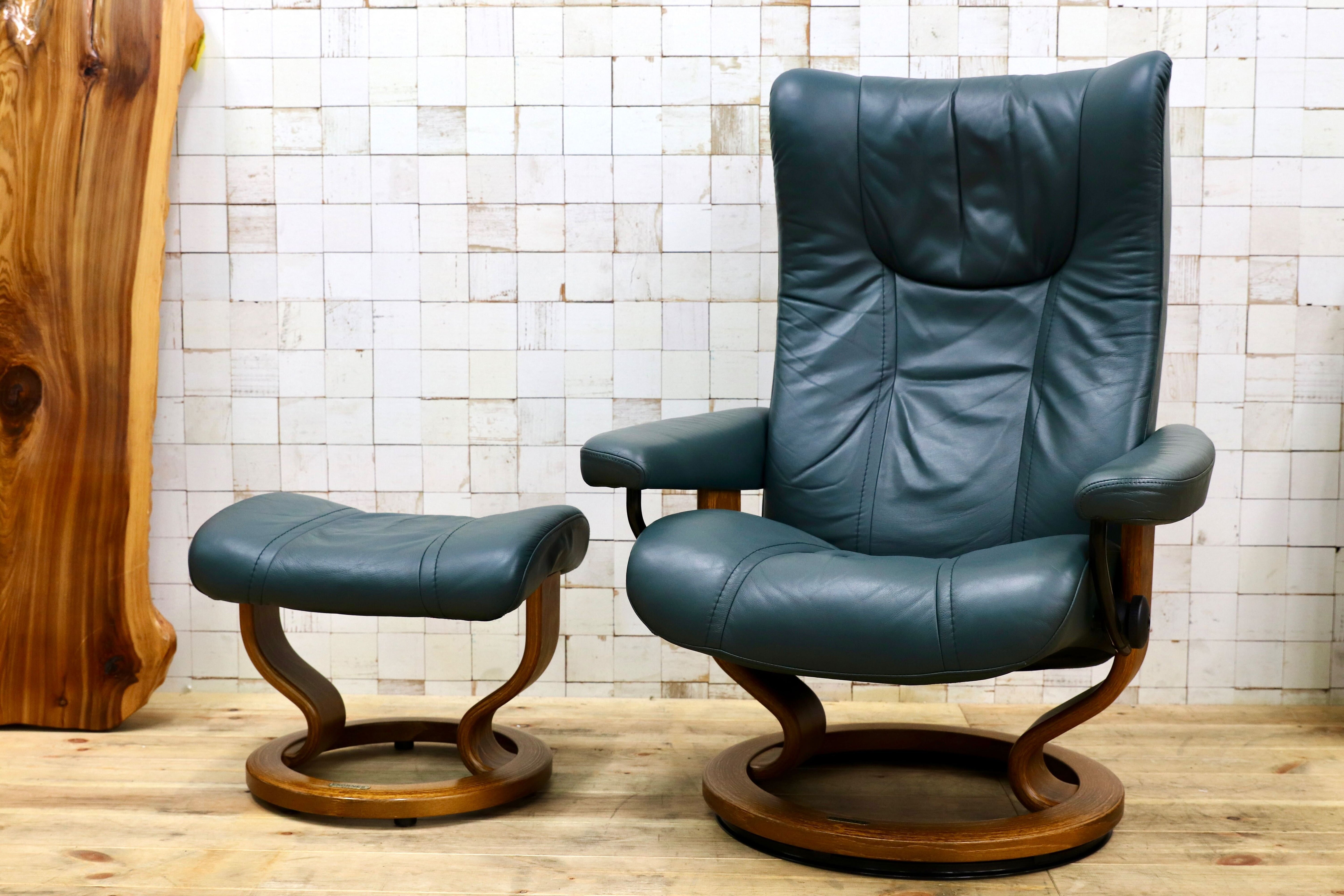 GMIK186○EKORNES / エコーネス ストレスレスチェア オットマンセット 本革 グリーン 北欧 ノルウェー リクライニングチェア 1人掛け