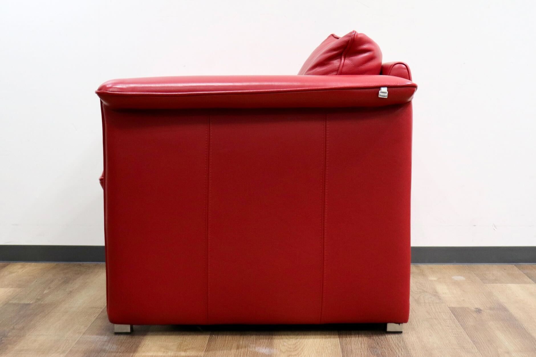 GMHK856○Domicil / ドミシール 1人掛けソファ シングルソファ アームソファ 総革 赤 モダン IDC大塚家具 定価約14万
