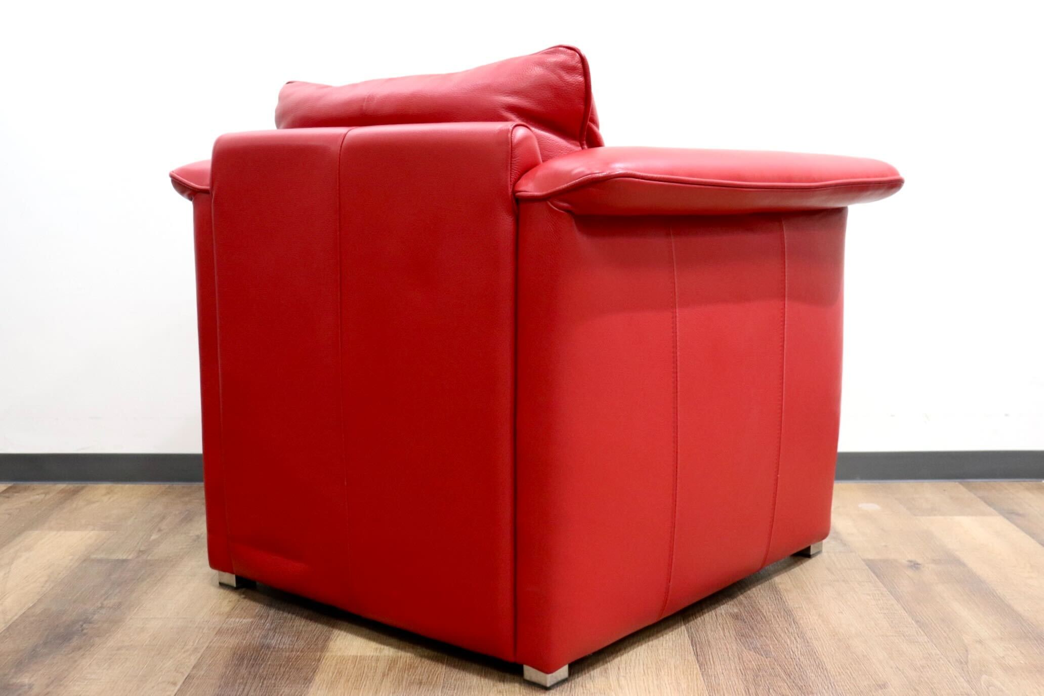 GMHK856○Domicil / ドミシール 1人掛けソファ シングルソファ アームソファ 総革 赤 モダン IDC大塚家具 定価約14万