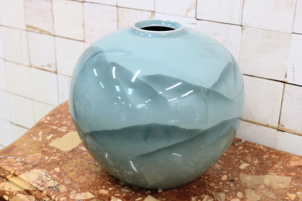 GMJS271H◯七宝焼 花瓶 花器 翡翠緑 花台付き 植物文様 共箱 華道具 置物 インテリア レトロ アンティーク 伝統工芸