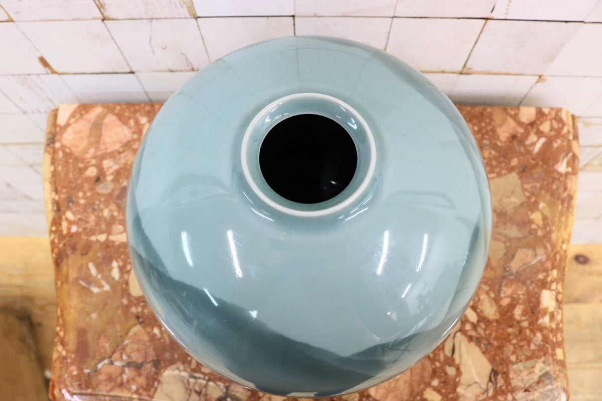 GMJS271H◯七宝焼 花瓶 花器 翡翠緑 花台付き 植物文様 共箱 華道具 置物 インテリア レトロ アンティーク 伝統工芸