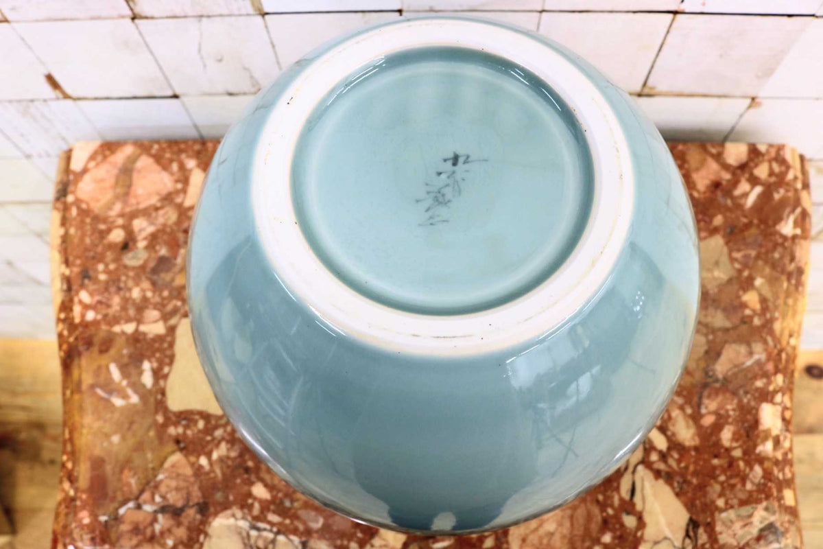 GMJS271H◯七宝焼 花瓶 花器 翡翠緑 花台付き 植物文様 共箱 華道具 置物 インテリア レトロ アンティーク 伝統工芸