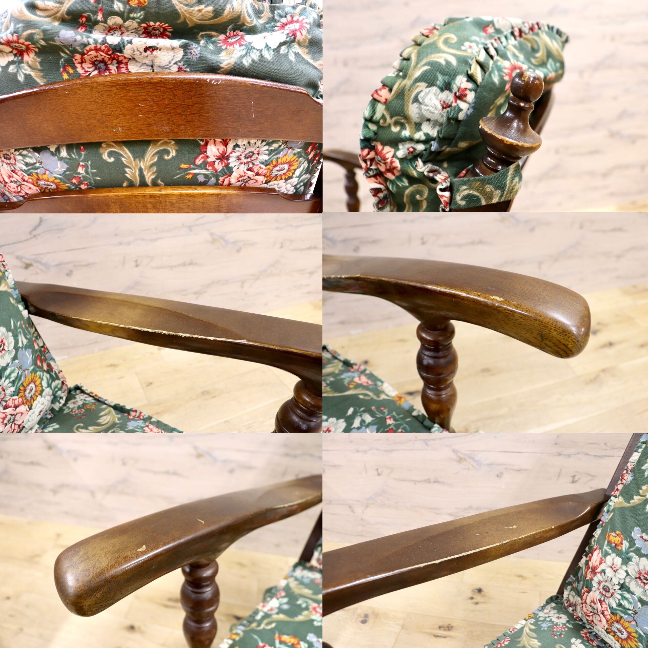 GMIH306A○HIDA / 飛騨産業 キツツキ 穂高 ロッキングチェア 揺り椅子 レトロ チェア 花柄 クラシック アンティーク調 ヴィンテージ