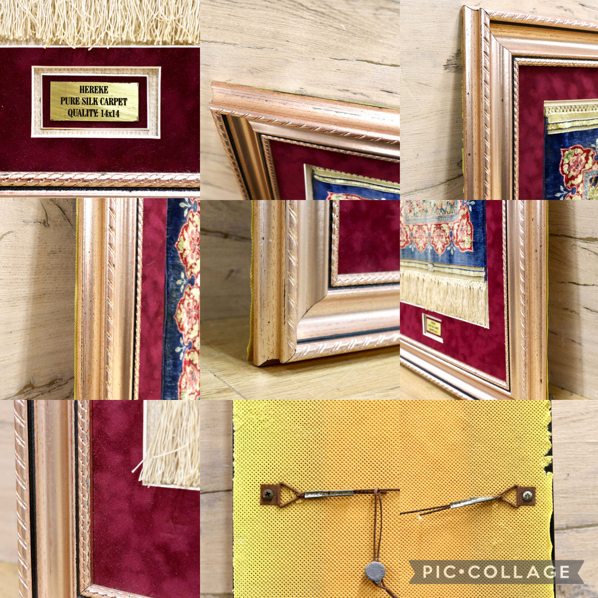 GMJH413◯HEREKE PURE SILK CARPET QUALITY 14x14 ヘレケ絨毯 高密度高級絨毯 額装 タペストリー 壁掛け インテリア 美術品 稀少