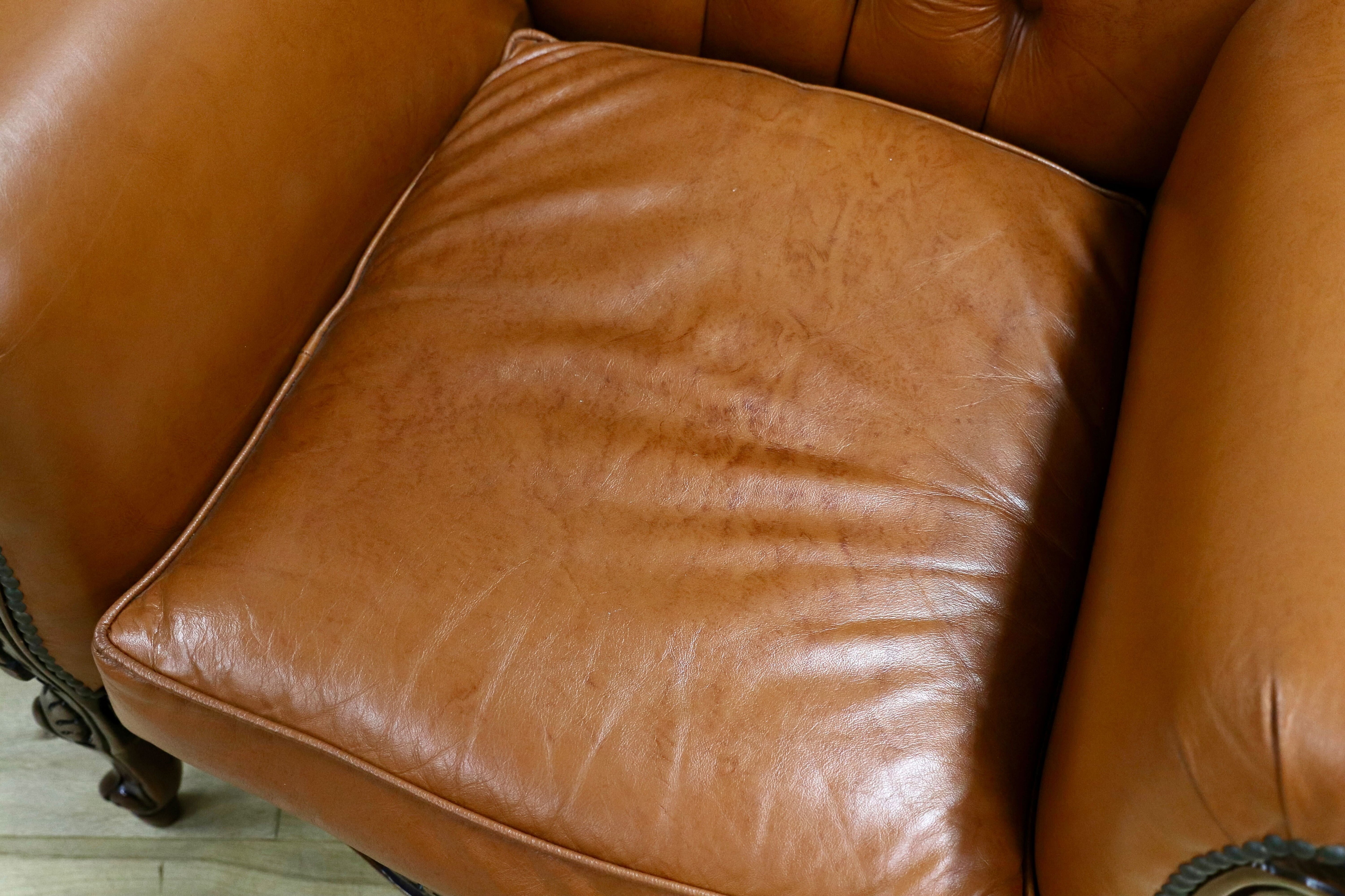 GMHH190A○イタリア製 クラシック エレガント 1人掛けソファ シングルソファ ラウンジチェア 本革 ブラウン サロン 西洋 アンティーク