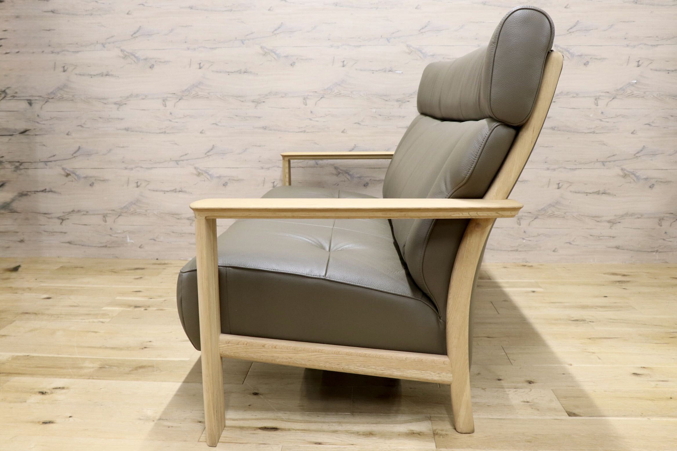 GMJK383○karimoku / カリモク WW4103 3人掛けソファ トリプルソファ モダン ナチュラル 本革 レザー 定価約27万 展示品