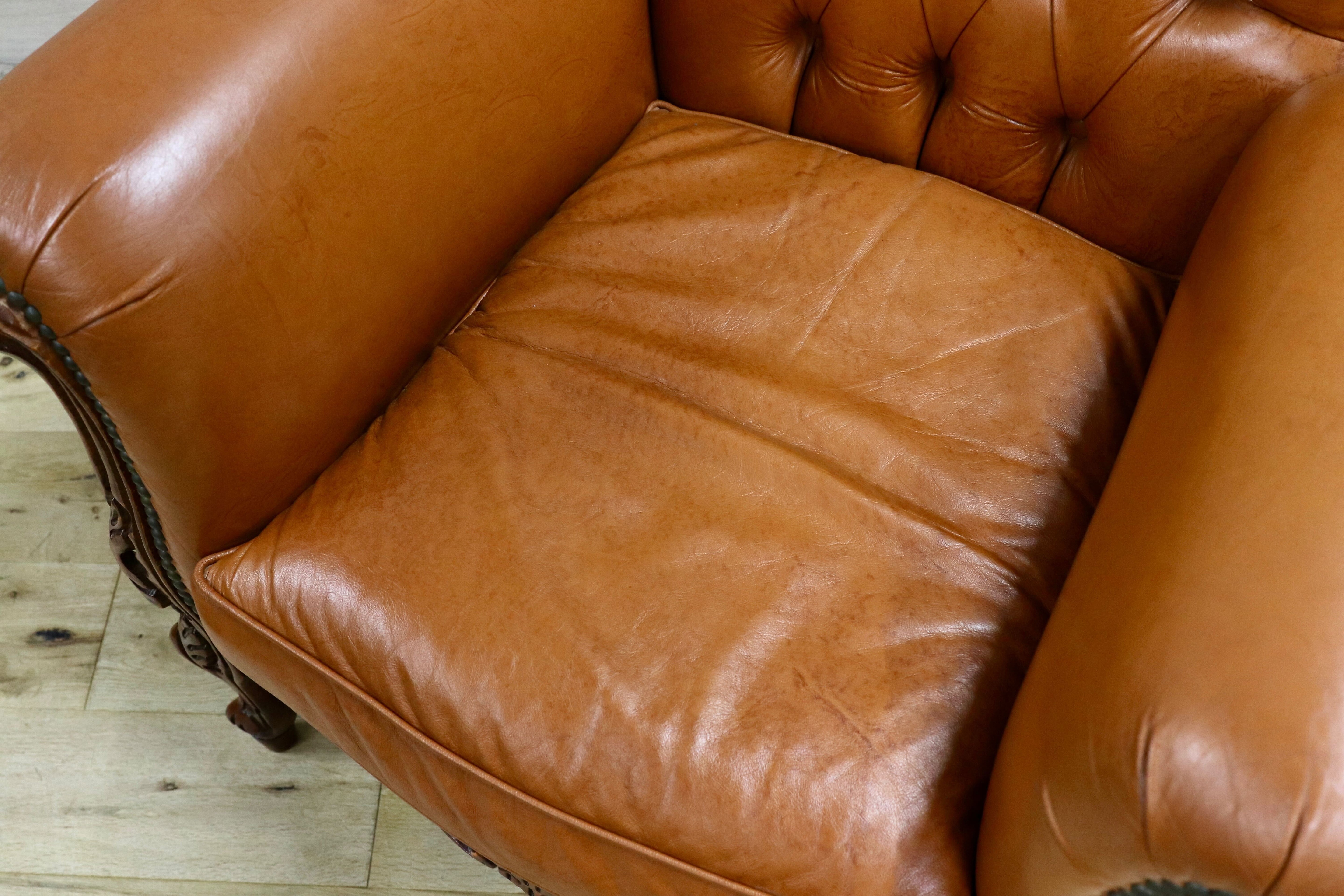 GMHH190B○イタリア製 クラシック エレガント 1人掛けソファ シングルソファ ラウンジチェア 本革 ブラウン サロン 西洋 アンティーク