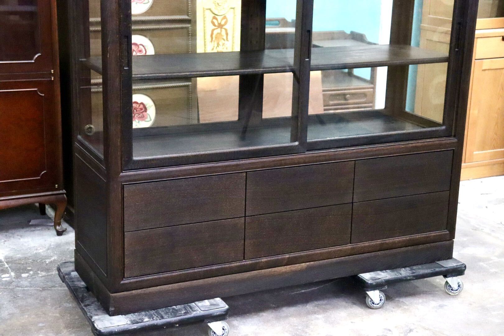 GMJK362◯和製ヴィンテージ ガラスキャビネット ショーケース 飾り棚 カップボード キュリオケース 和モダン 古民家 店舗什器 美品