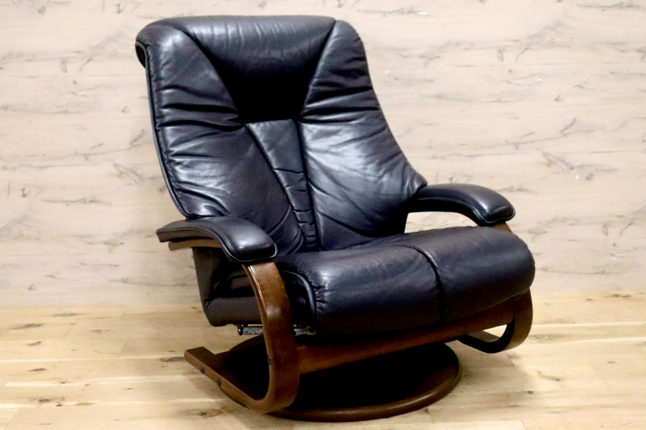 GMJK118B○冨士ファニチア / FUJI FURNITURE 1人掛けソファ リクライニングソファ 本革 ブラック 国産家具 和モダン 応接