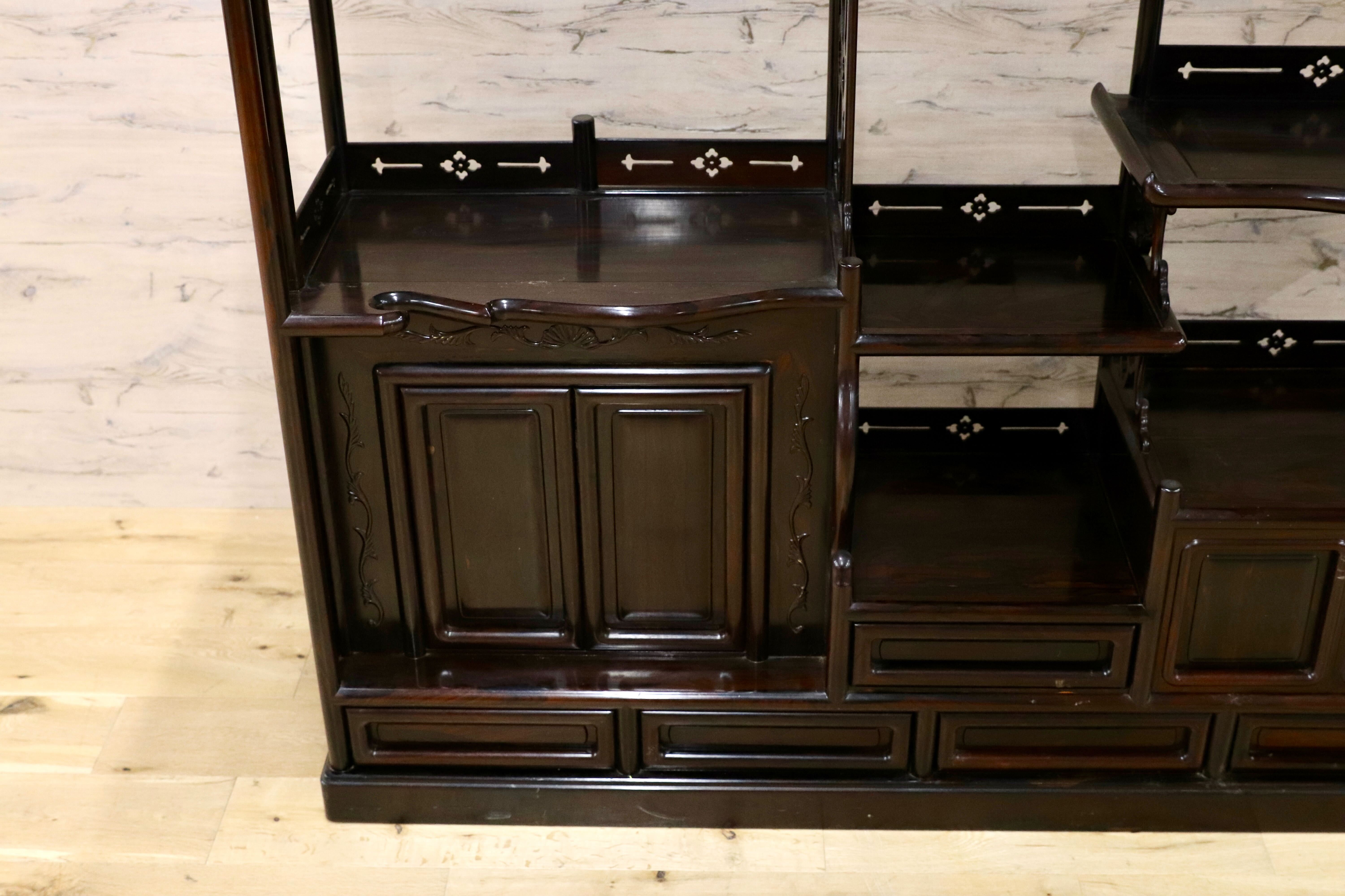 GMIK865○黒檀 最高級 茶棚 サイドボード リビングボード キャビネット