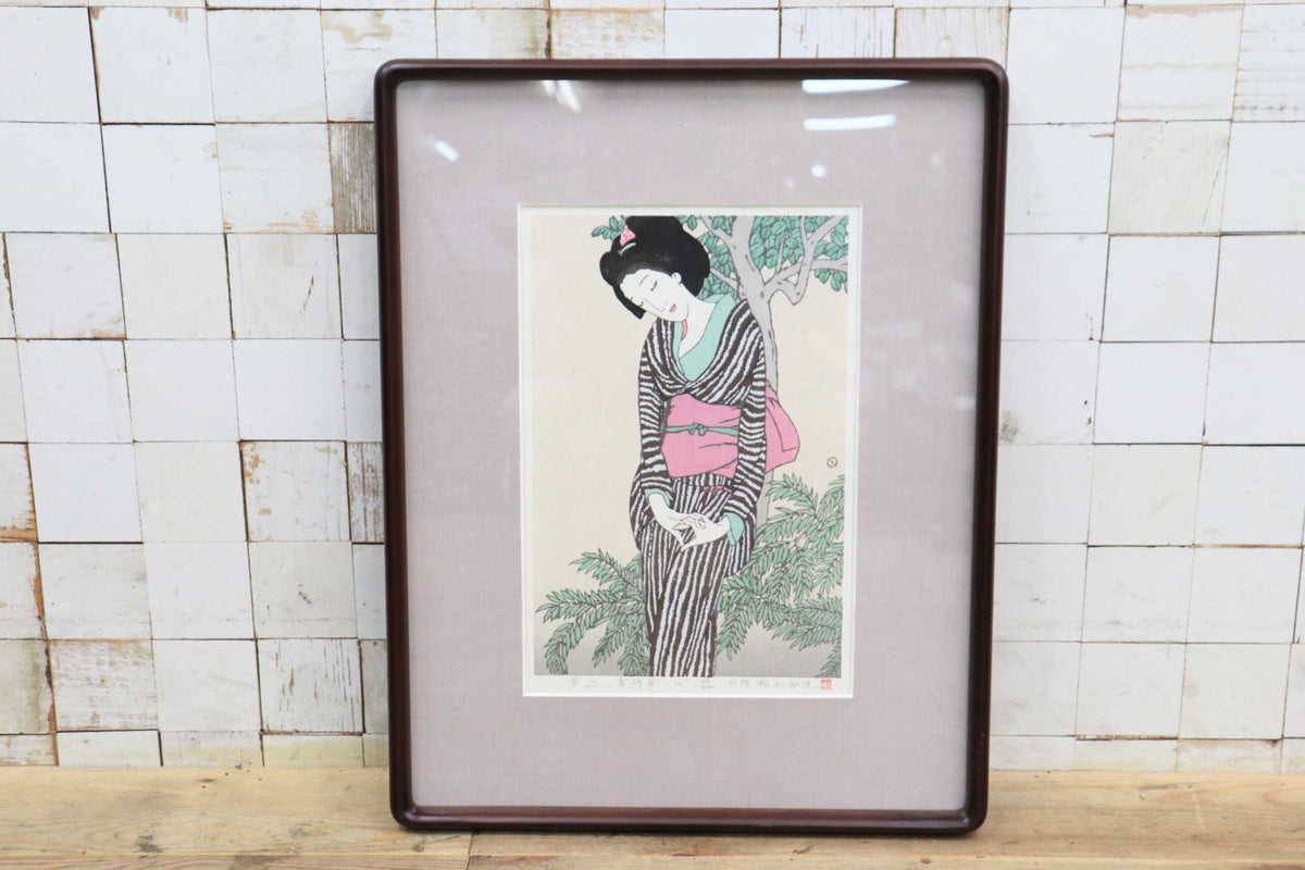 GMJS338B◯竹久夢二 木版画 宵待草 松永安生 彫摺 限定200部 落款有 人間国宝 岩野市兵衛 越前和紙 額装 真作 美術品 大正ロマン
