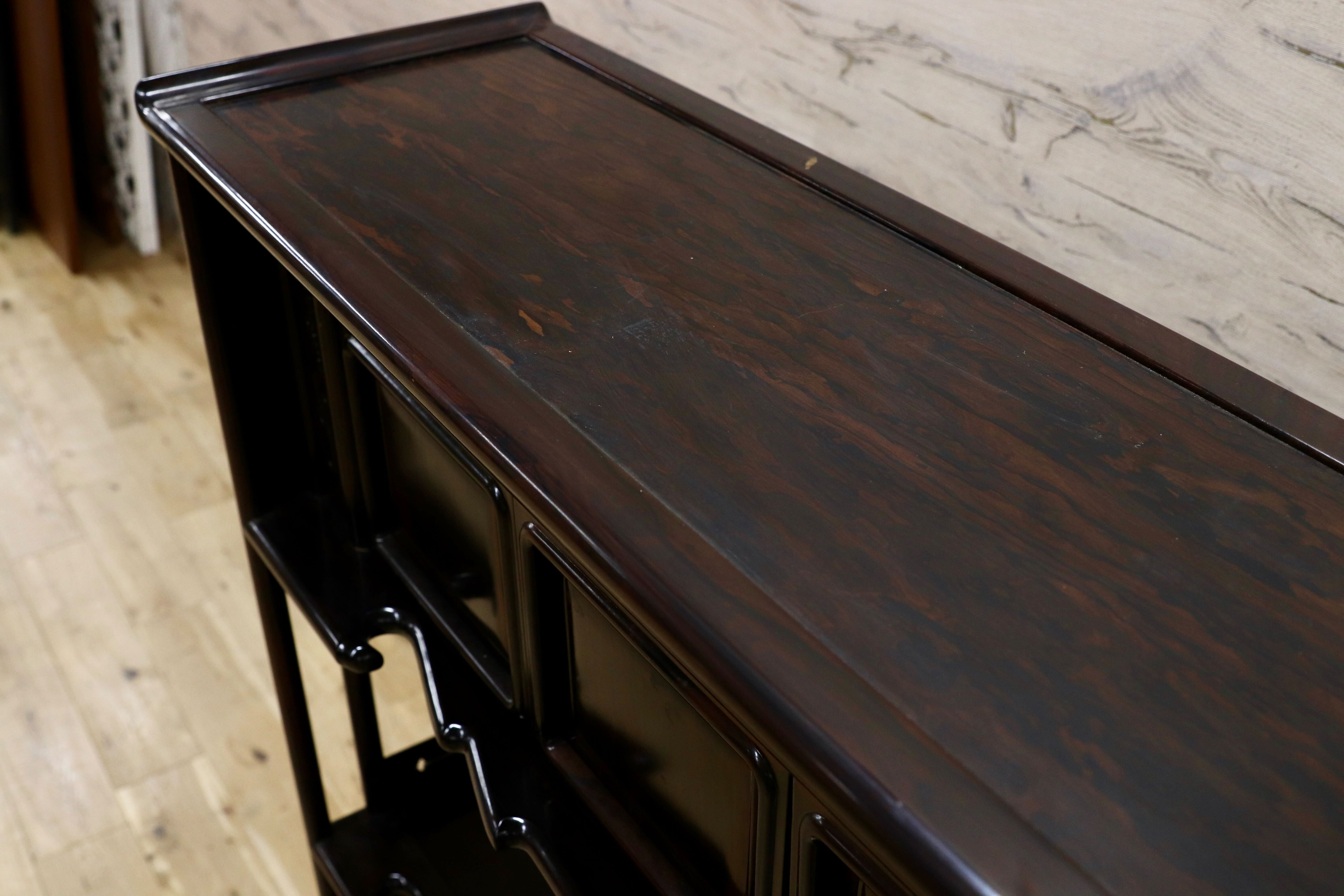 GMIK865○黒檀 最高級 茶棚 サイドボード リビングボード キャビネット 和室 和家具 座敷 和モダン レトロ アンティーク 約130万