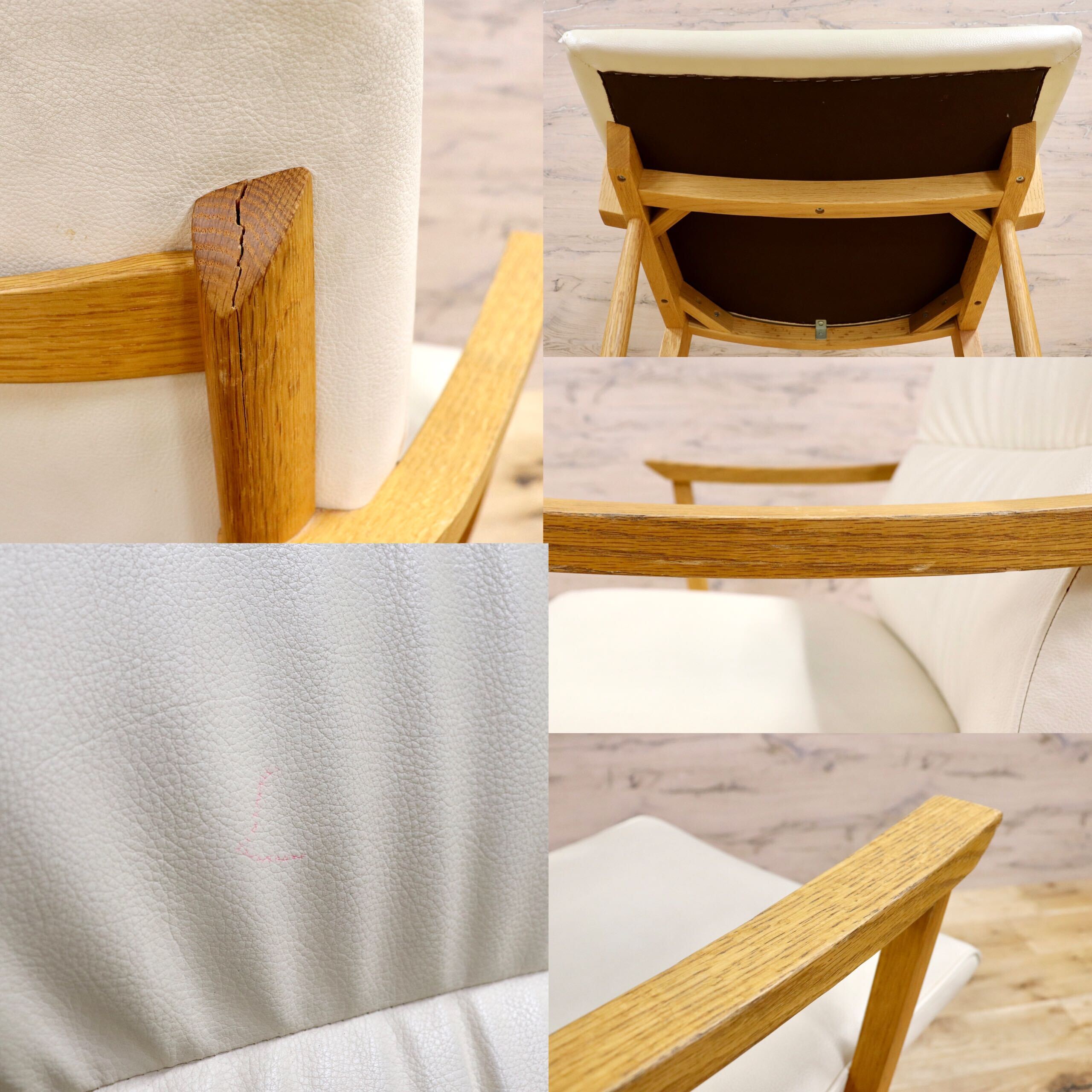 GMIK594A○飛騨産業 / HIDA キツツキ KAYA ダイニングチェア 2脚セット アームチェア 椅子 レザー オーク材 無垢 モダン