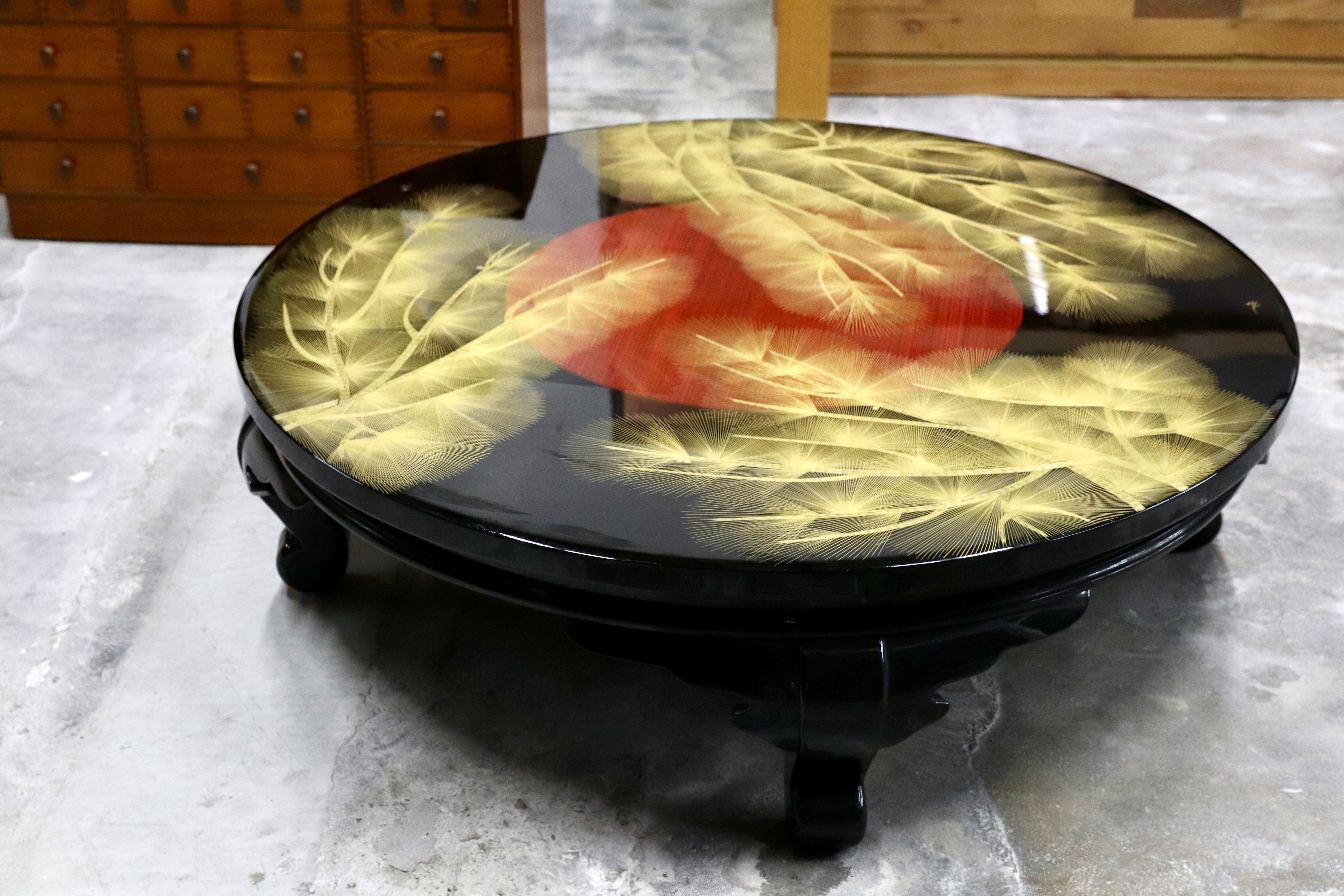 GMHS493○伝統工芸 輪島塗 センターテーブル ローテーブル リビングテーブル 座卓 和家具 和室 座敷 角野岩次 昇陽松 在庫保管品