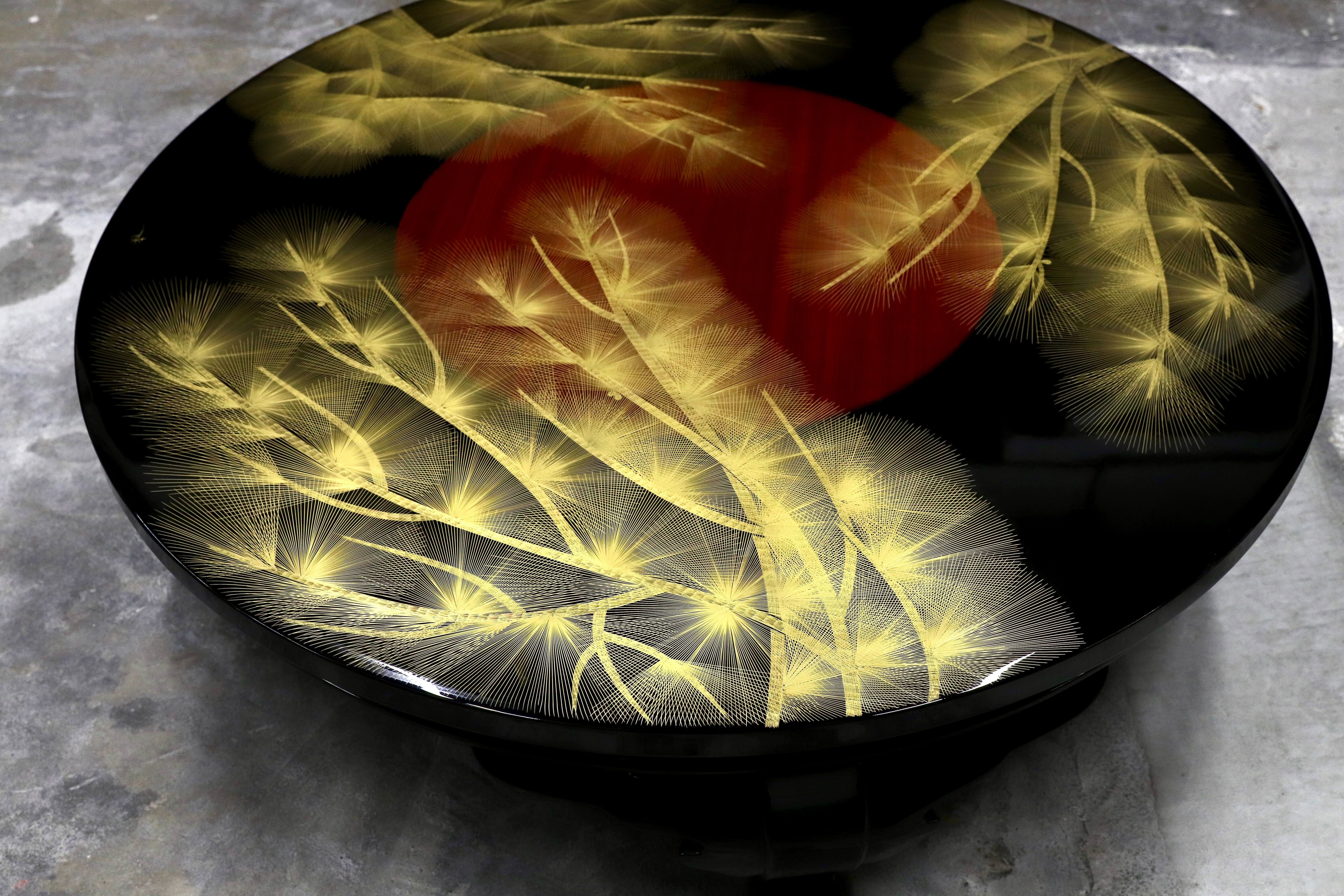 GMHS493○伝統工芸 輪島塗 センターテーブル ローテーブル リビングテーブル 座卓 和家具 和室 座敷 角野岩次 昇陽松 在庫保管品