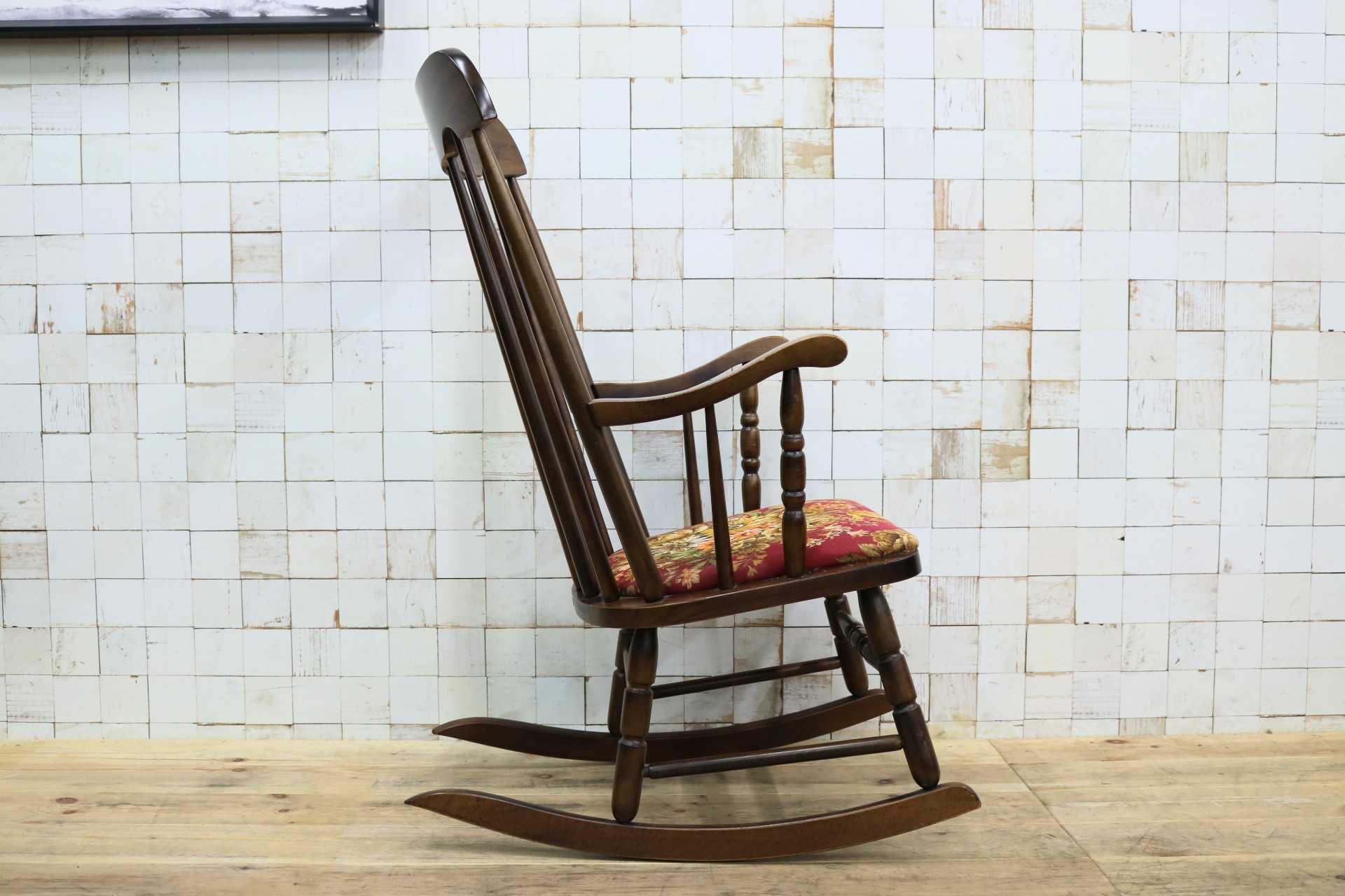 GMIK609○飛騨の家具 ヒダ・ダイネット ロッキングチェア 揺り椅子 ウィンザーチェア アームチェア ファブリック レトロ カントリー