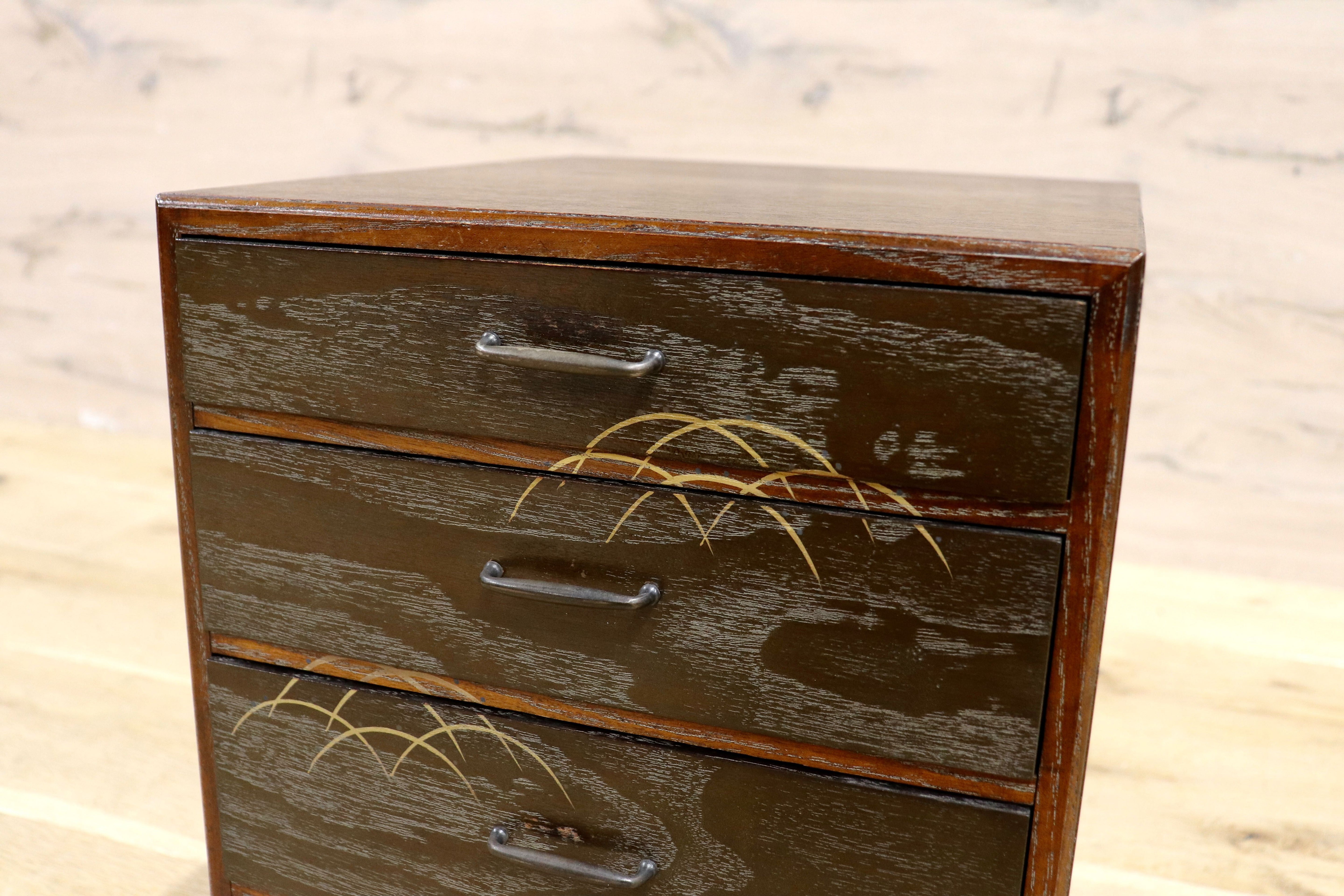 GMIH272A○和小物 小引き出し 4段 収納箱 小物入れ 筆入れ 和製アンティーク ヴィンテージ 和室 古民家 和モダン 工芸