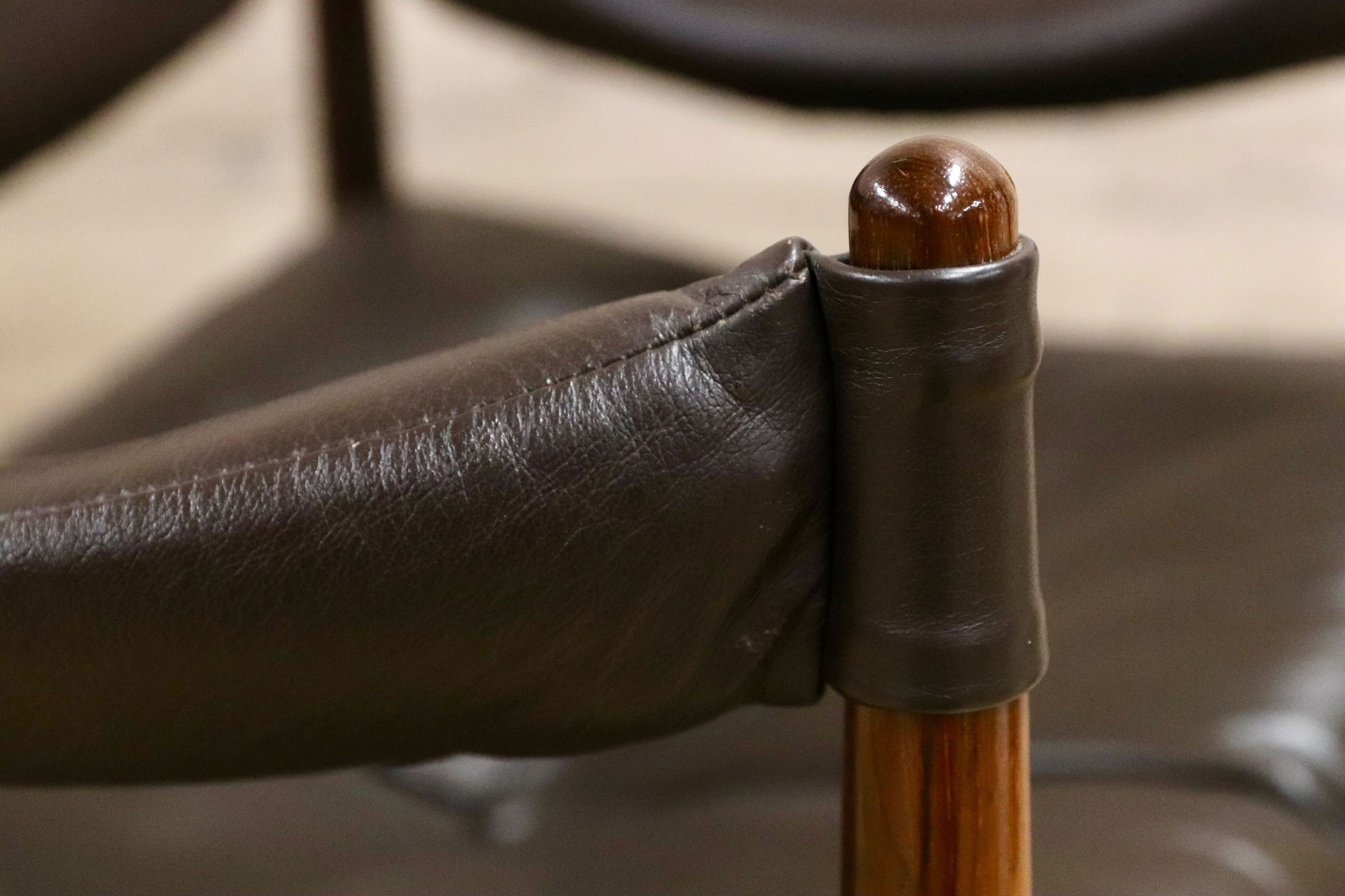 GMHK648○Modus / モデュス アームチェア ダイニングチェア 椅子 レザー ローズウッド クリスチャン・ヴェデル 北欧 名作 家具 稀少