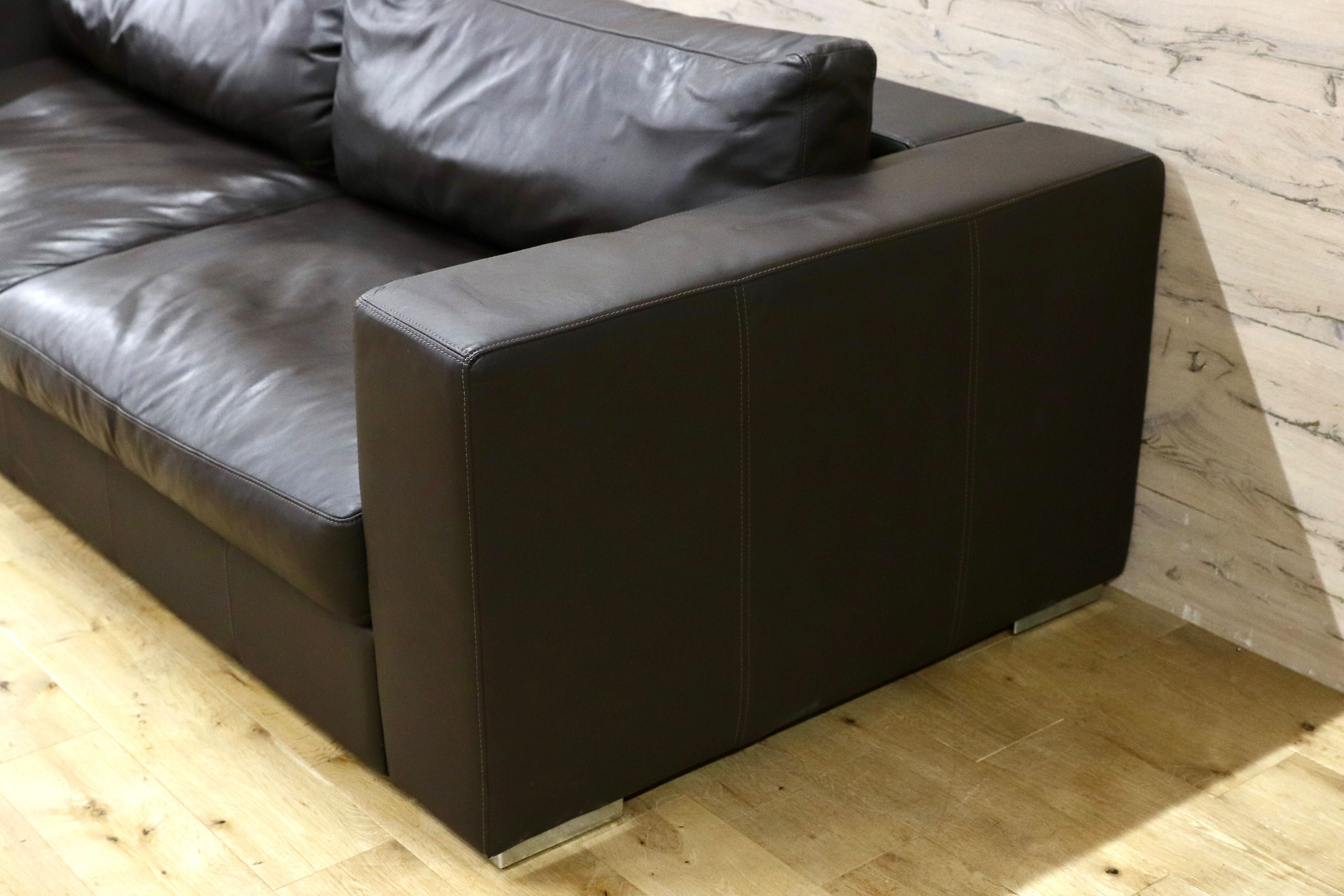 GMIH389B○BoConcept / ボーコンセプト I.D.V.2 3人掛けソファ トリプルソファ 本革 ダークブラウン 北欧 デンマーク 定価50万〜