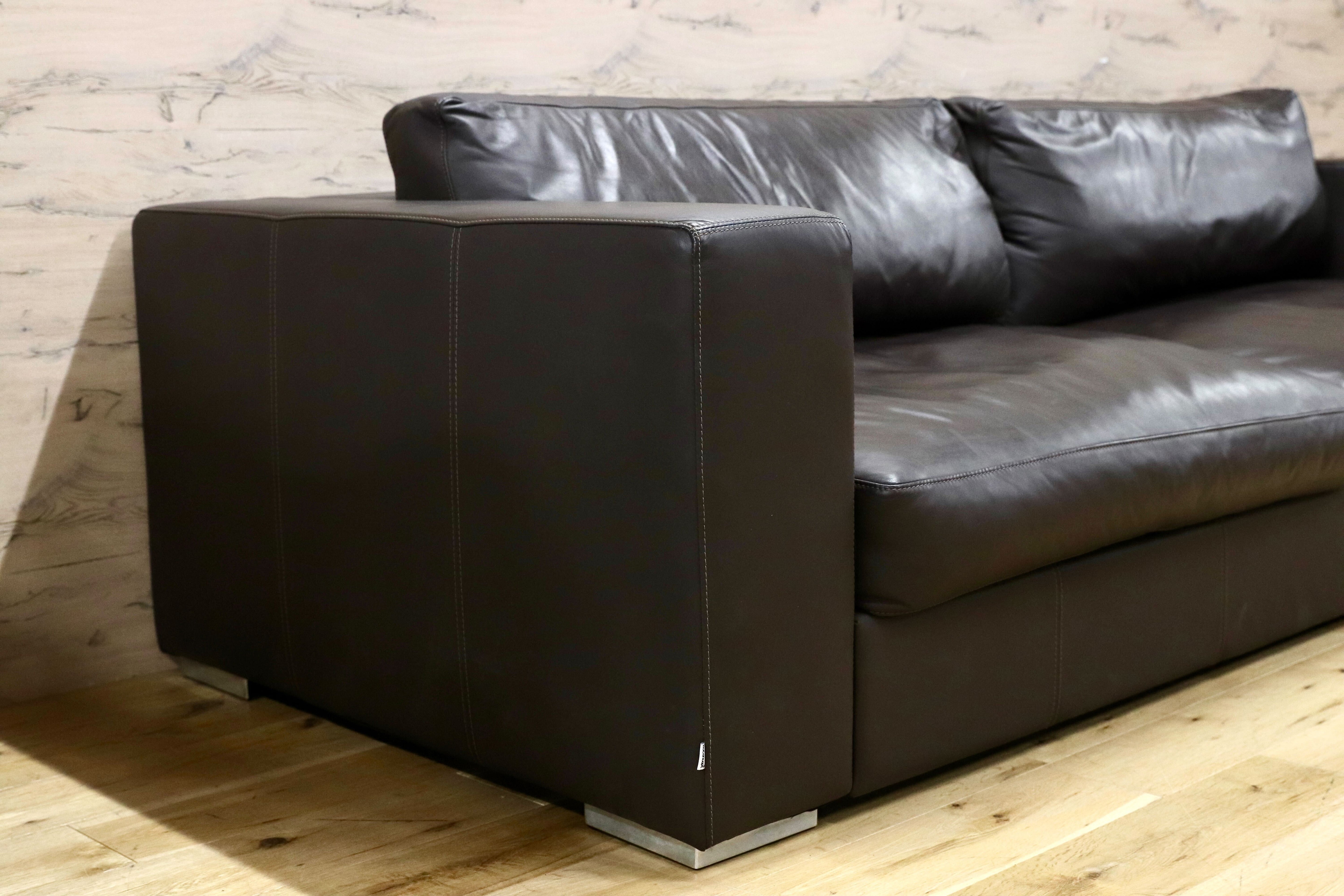 GMIH389B○BoConcept / ボーコンセプト I.D.V.2 3人掛けソファ トリプルソファ 本革 ダークブラウン 北欧 デンマーク 定価50万〜