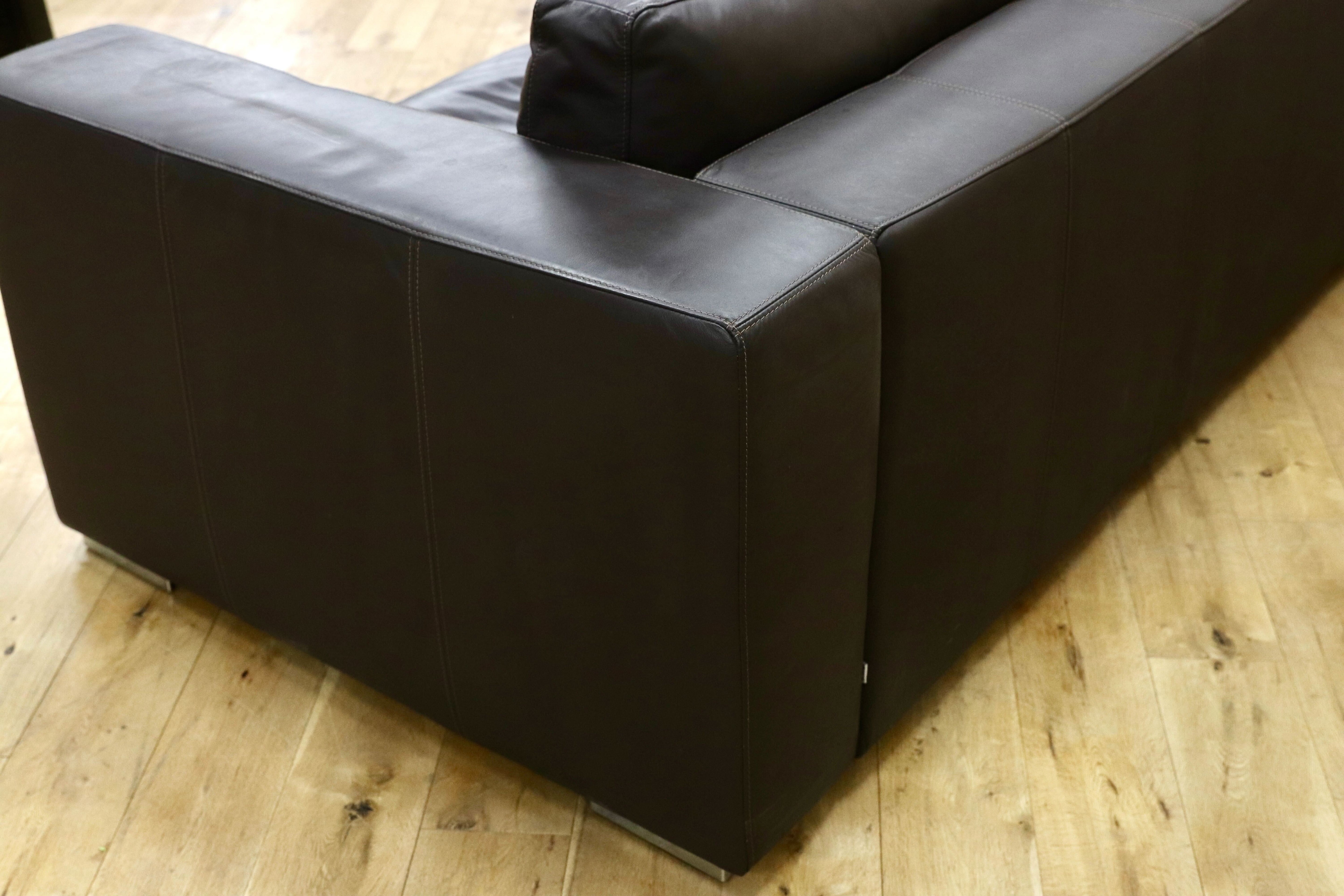 GMIH389B○BoConcept / ボーコンセプト I.D.V.2 3人掛けソファ トリプルソファ 本革 ダークブラウン 北欧 デンマーク 定価50万〜