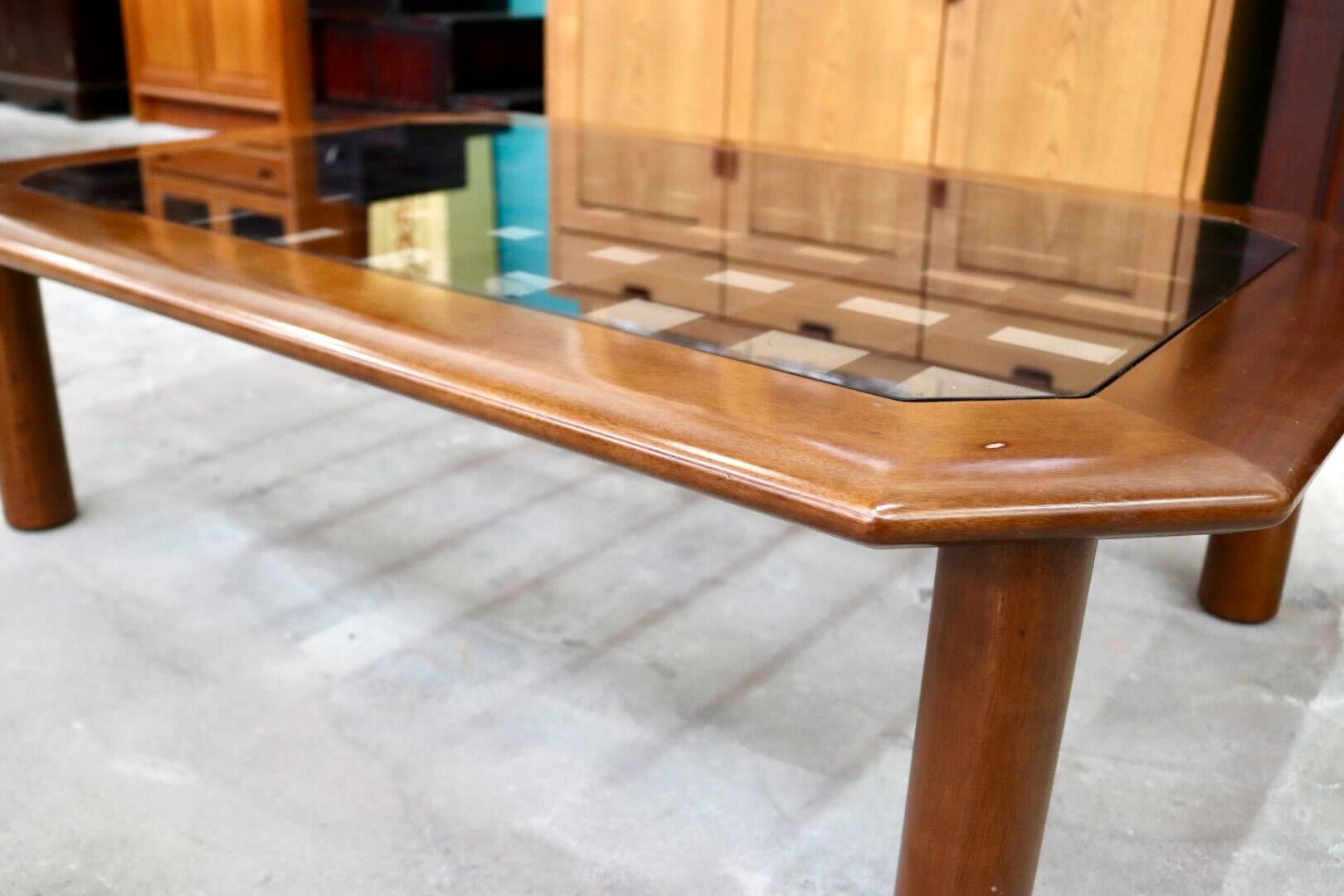 GMIH138○FUJI FURNITURE / 冨士ファニチア センターテーブル リビングテーブル ローテーブル 座卓 ちゃぶ台 ガラス 応接 モダン 国産家具
