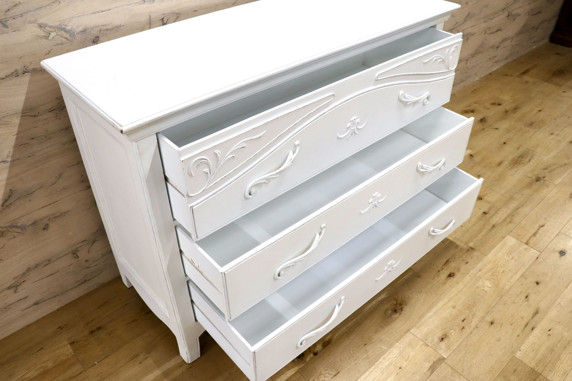 GMJS78○Country corner / カントリーコーナー フランス製 3段チェスト 収納家具 フレンチカントリー アンティーク ホワイト