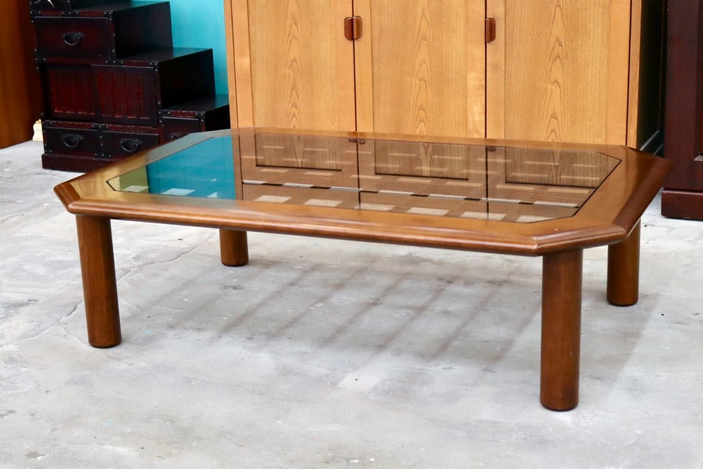 GMIH138○FUJI FURNITURE / 冨士ファニチア センターテーブル リビングテーブル ローテーブル 座卓 ちゃぶ台 ガラス 応接 モダン 国産家具