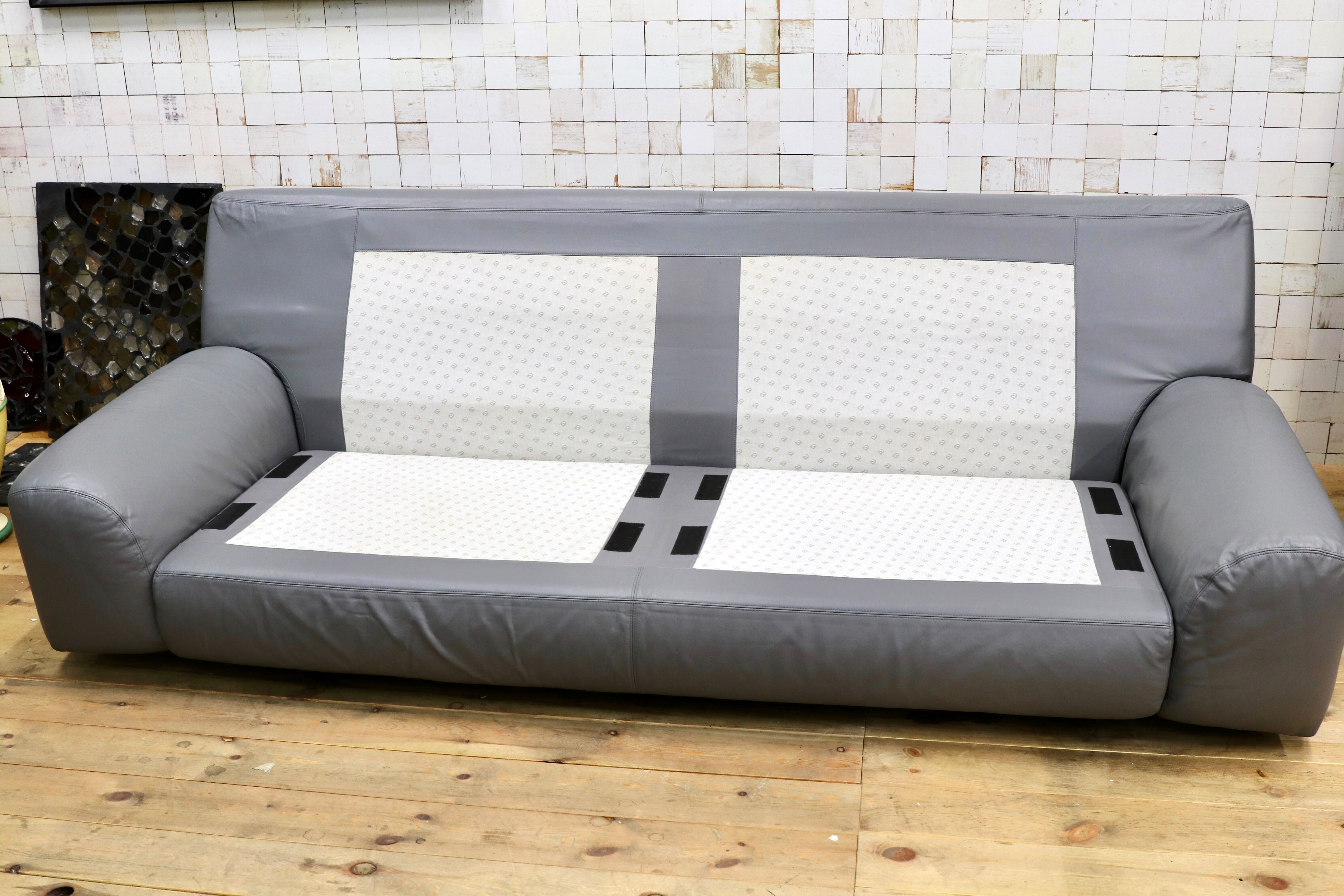 GMIH366○arflex / アルフレックス BENGODI ベンゴディ チニ・ボエリ 3人掛けソファ 本革 グレー イタリアモダン 最高級 定価約190万