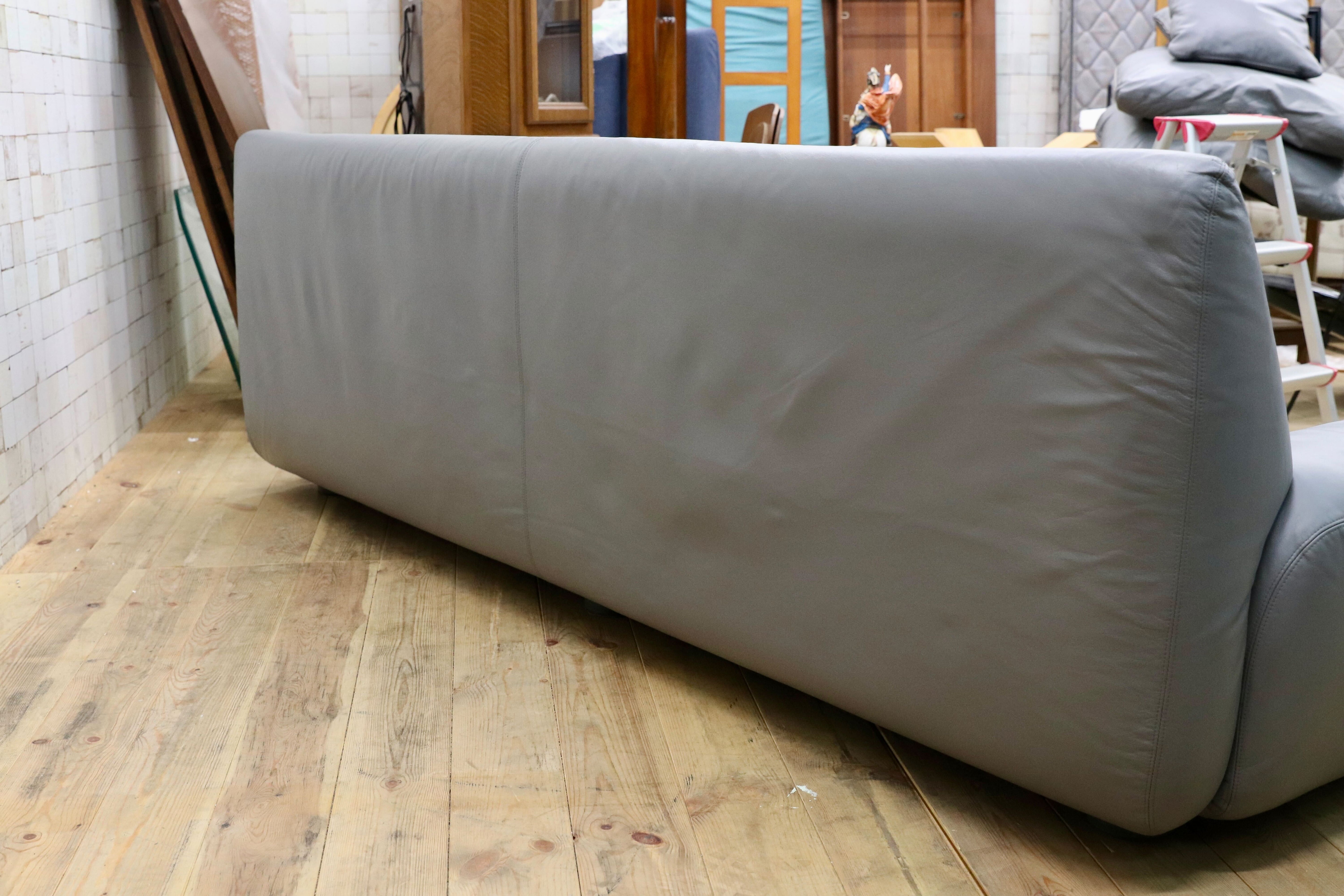 GMIH366○arflex / アルフレックス BENGODI ベンゴディ チニ・ボエリ 3人掛けソファ 本革 グレー イタリアモダン 最高級 定価約190万