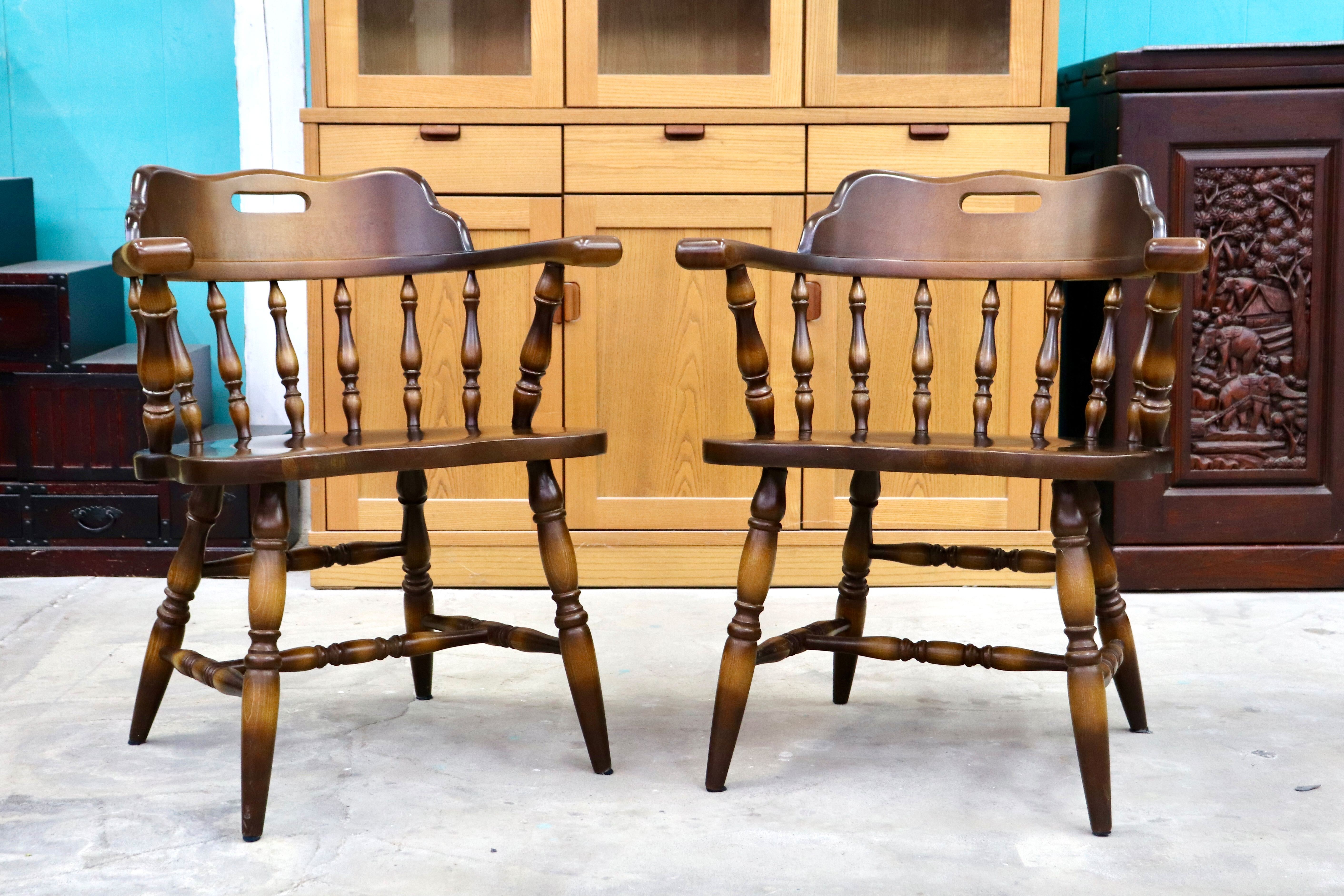 GMIH317A○飛騨産業 / HIDA キツツキ アームチェア 2脚セット ダイニングチェア キャプテンチェア 椅子 ヴィンテージ 無垢 国産家具