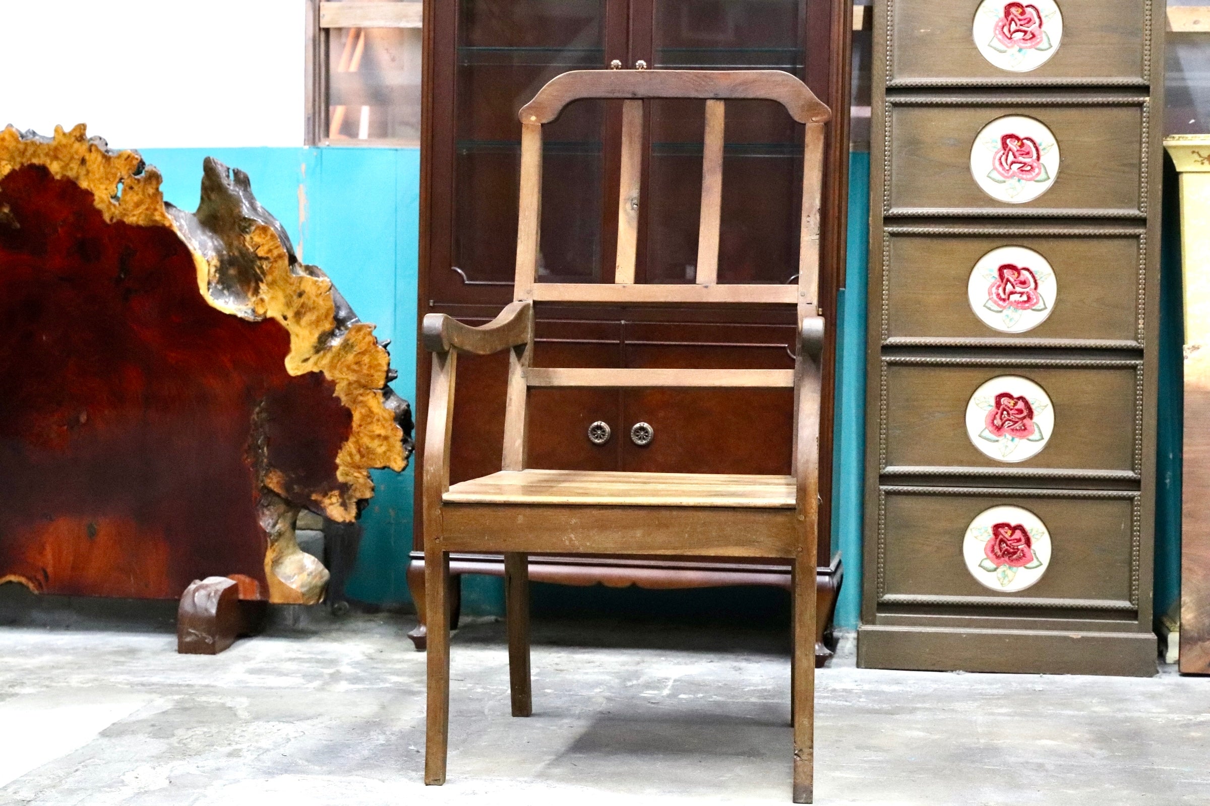 GMJS163○中国古家具 アームチェア 椅子 板座チェア 無垢材 楡材系 明式 清朝様式 民藝家具 アンティーク ヴィンテージ 店舗什器