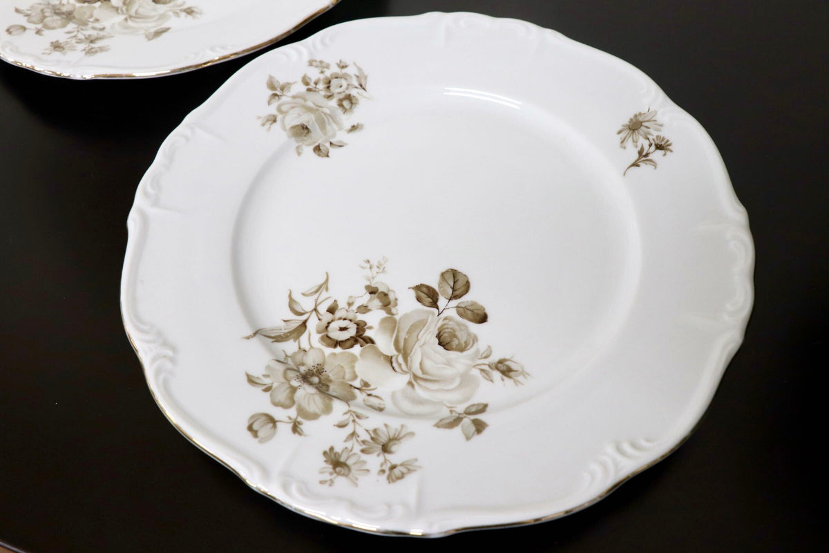 GMJH332B○ヴィンテージ Edelstein Bavaria エーデルシュタイン Maria-Theresia セピアローズ リムプレート 24cm 3枚セット ドイツ製