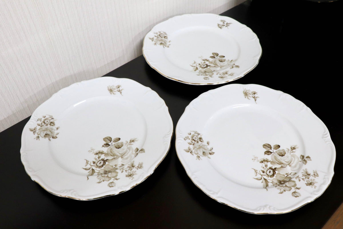 GMJH332B○ヴィンテージ Edelstein Bavaria エーデルシュタイン Maria-Theresia セピアローズ リムプレート 24cm 3枚セット ドイツ製