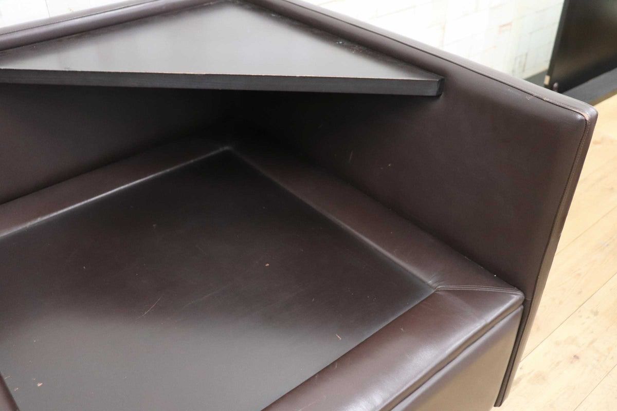 GMJK474F〇冨士ファニチア / Fuji Furniture コーナーテーブル コーナーボックス サイドテーブル 本革 ヴィンテージ ブラウン 国産家具