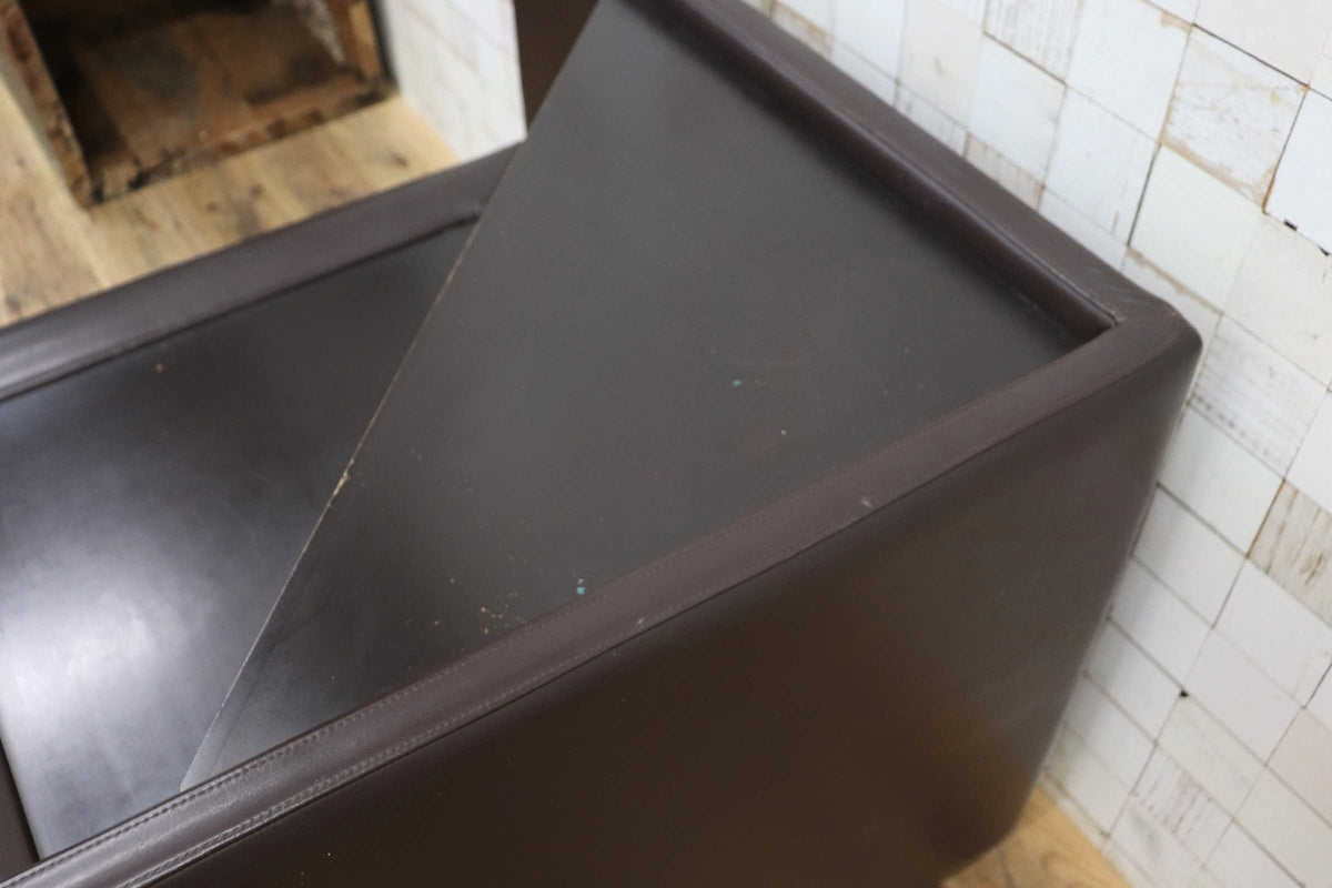 GMJK474F〇冨士ファニチア / Fuji Furniture コーナーテーブル コーナーボックス サイドテーブル 本革 ヴィンテージ ブラウン 国産家具
