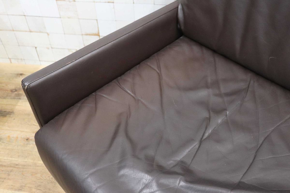 GMJK474G〇冨士ファニチア / Fuji Furniture シングルソファ 1人掛けソファ 片肘 コーナーソファ 本革 ヴィンテージ ブラウン 国産家具