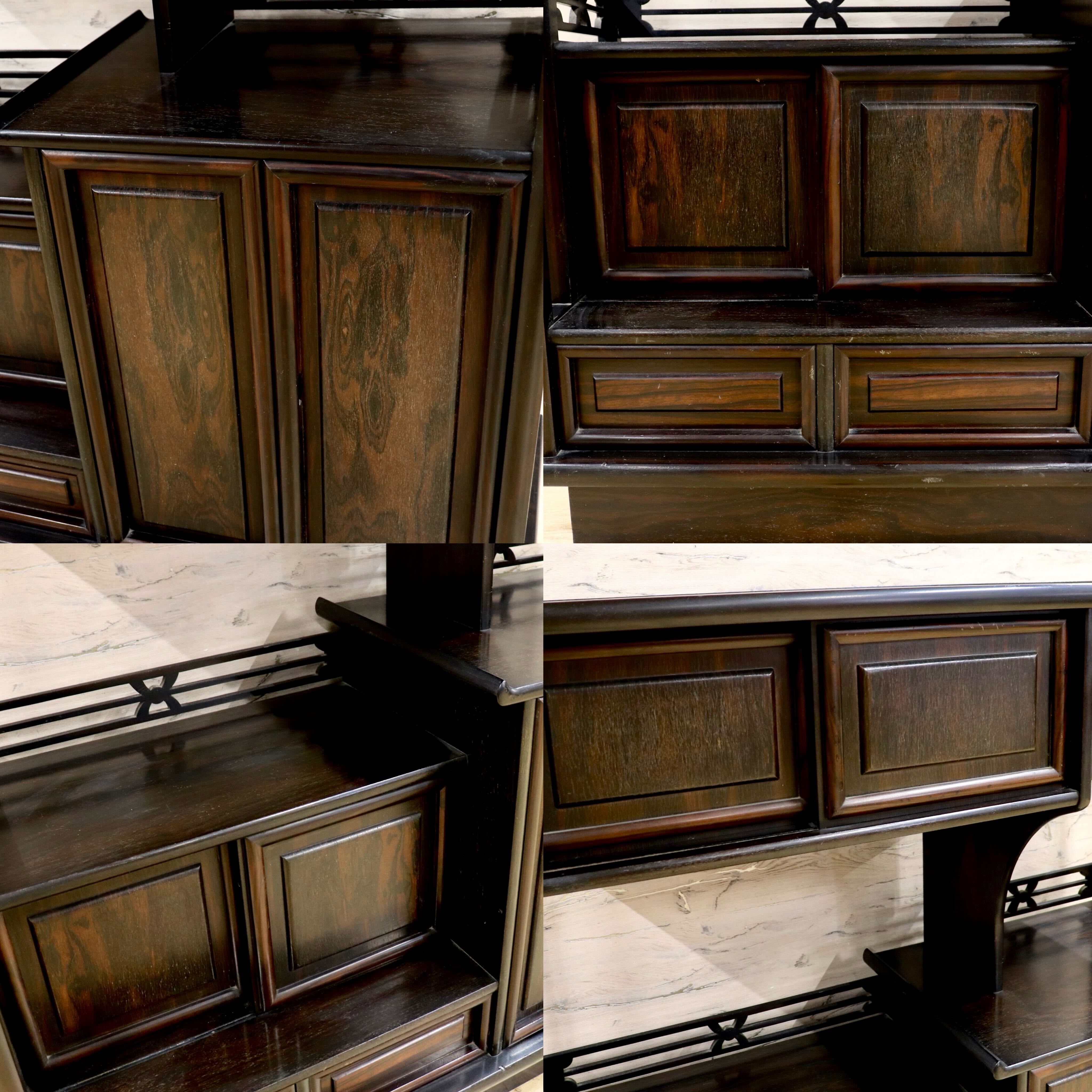 GMIH294○黒檀 飾り棚 透かし彫り 和製 アンティーク 茶棚 飾り棚 サイドボード キャビネット 茶道具 茶道 棚 置き台 華道