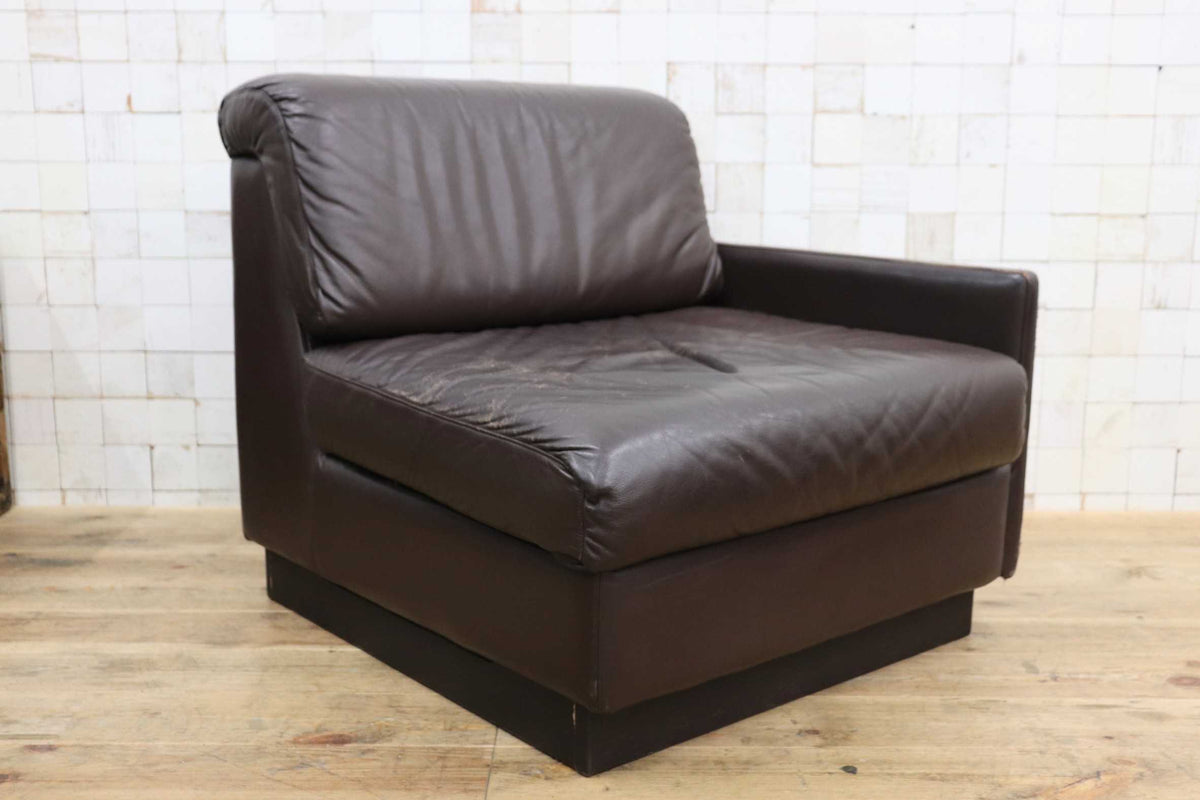 GMJK474H〇冨士ファニチア / Fuji Furniture シングルソファ 1人掛けソファ 片肘 コーナーソファ 本革 ヴィンテージ ブラウン 国産家具