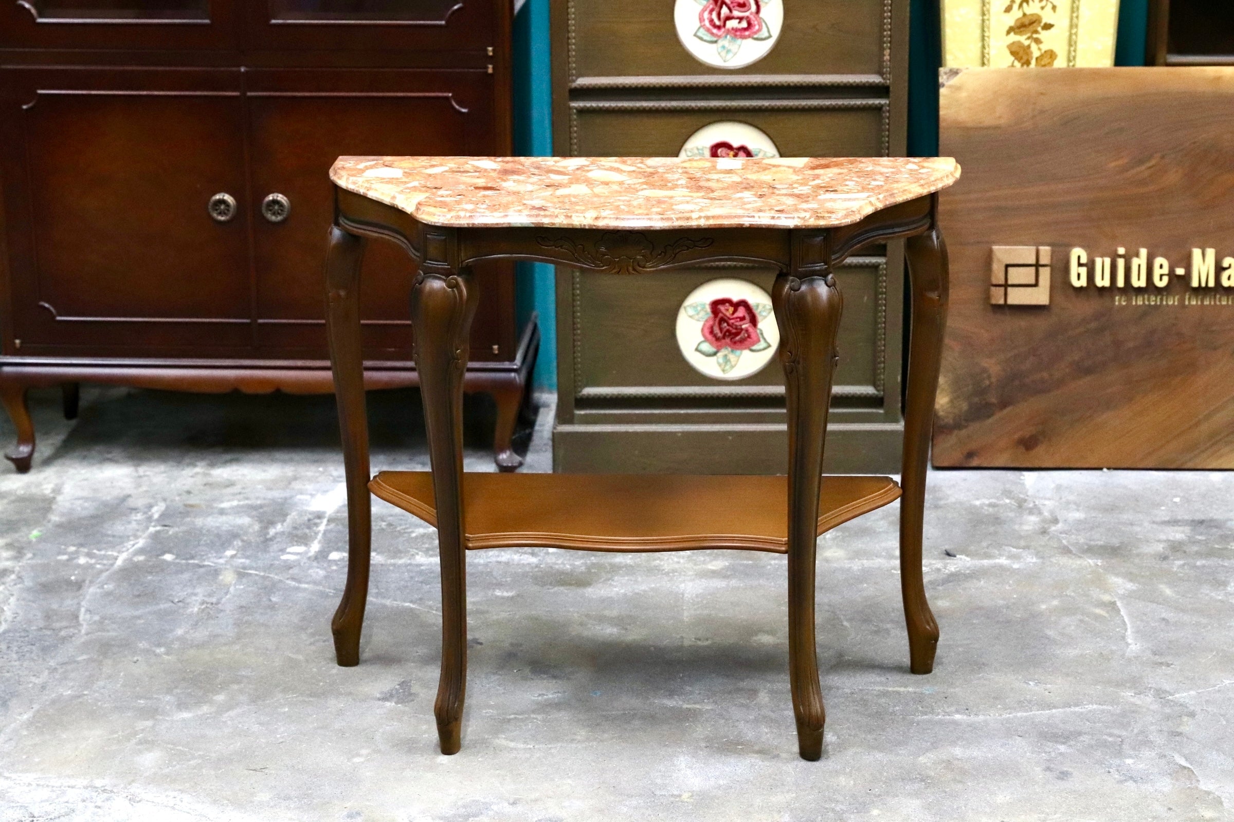 希少品 大理石 ロココ調 クラシック 猫脚 コンソールテーブル 75092-2