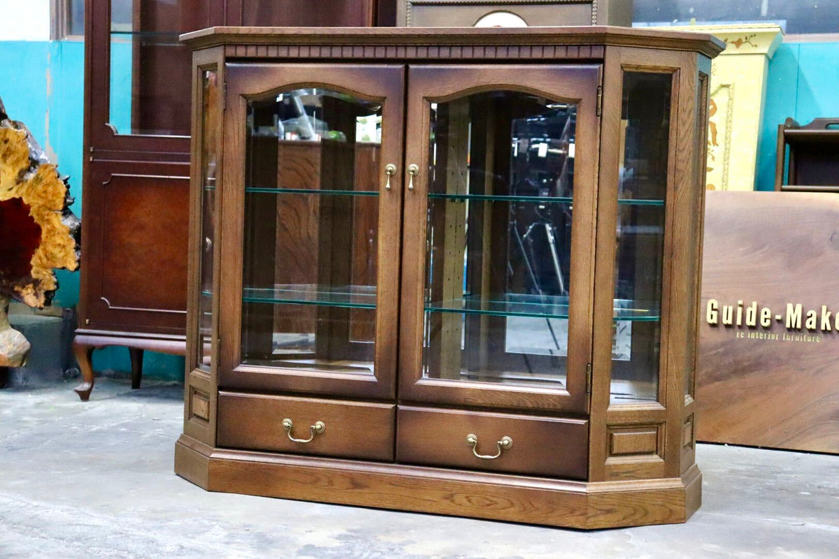 GMJH208◯C.P.YAMAGUCHI / ヤマグチ家具 キュリオケース 飾り棚 ガラスキャビネット コレクションボード オーク材 ヴィンテージ カントリー