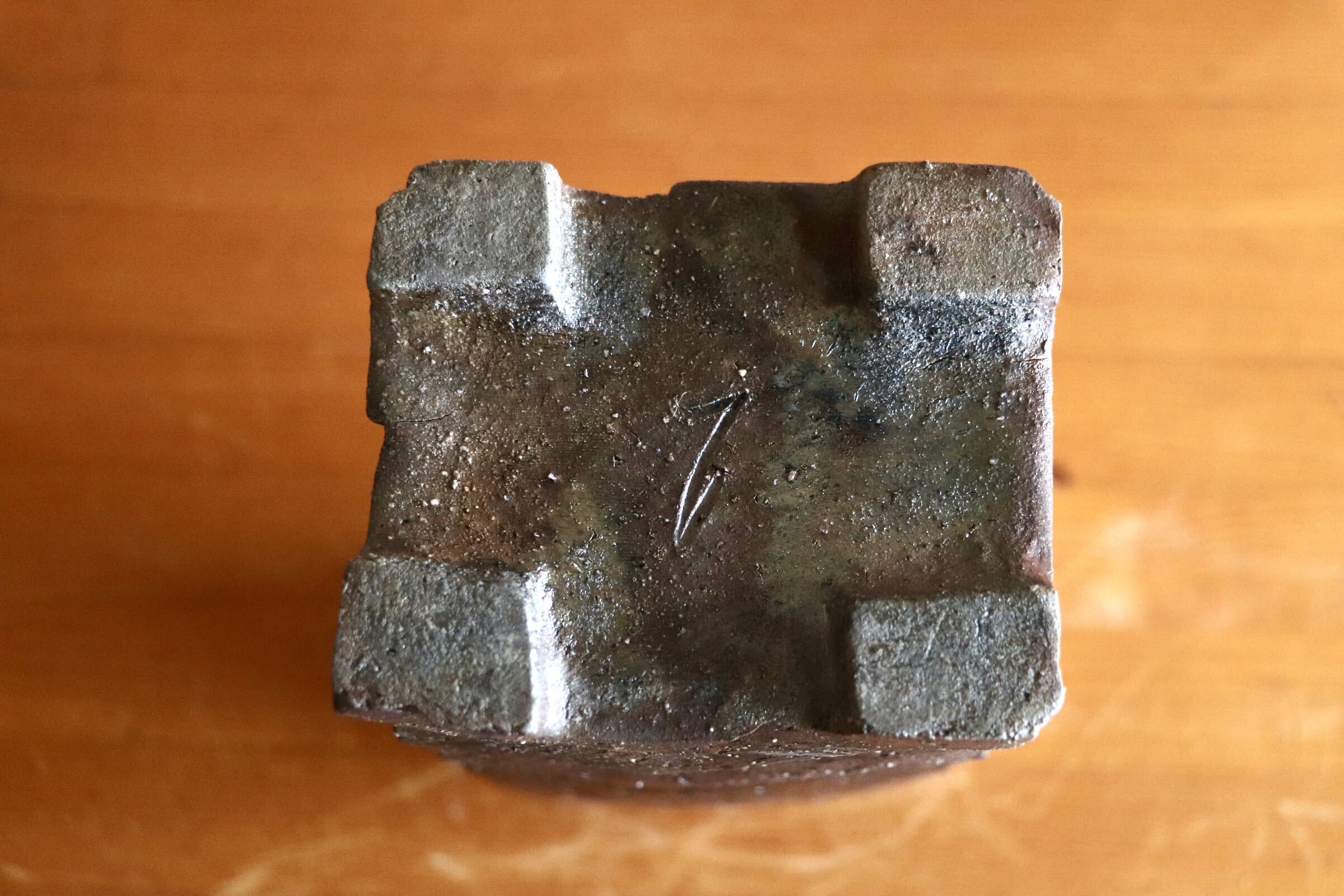 GMJI47◯悟窯 市野哲次 丹波焼 角柱形花器 陶器 伝統工芸 丹波篠山