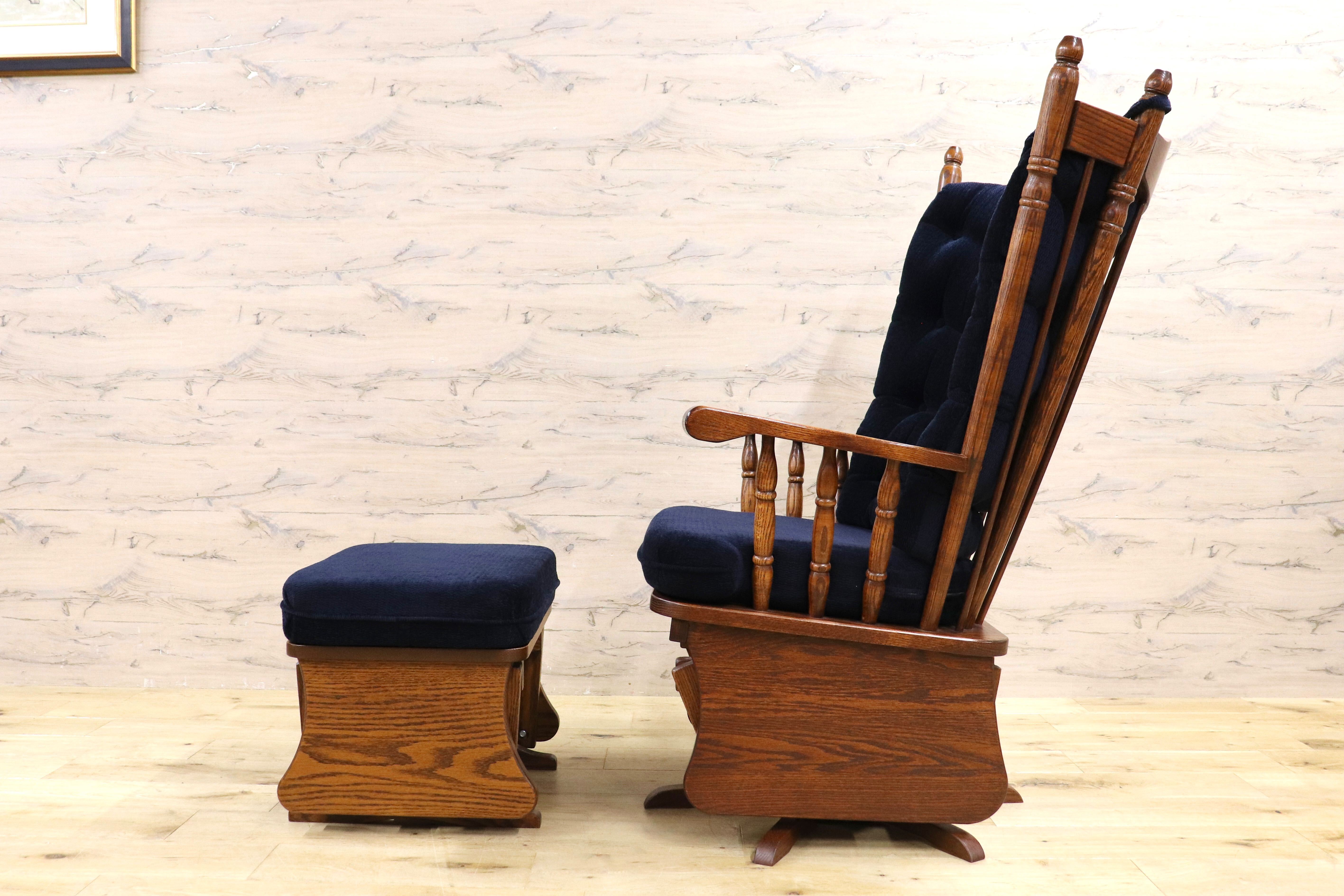 GMIS355○アメリカンヴィンテージ グライダーロッキングチェア 揺り椅子 オットマン セット ファブリック カントリー USA